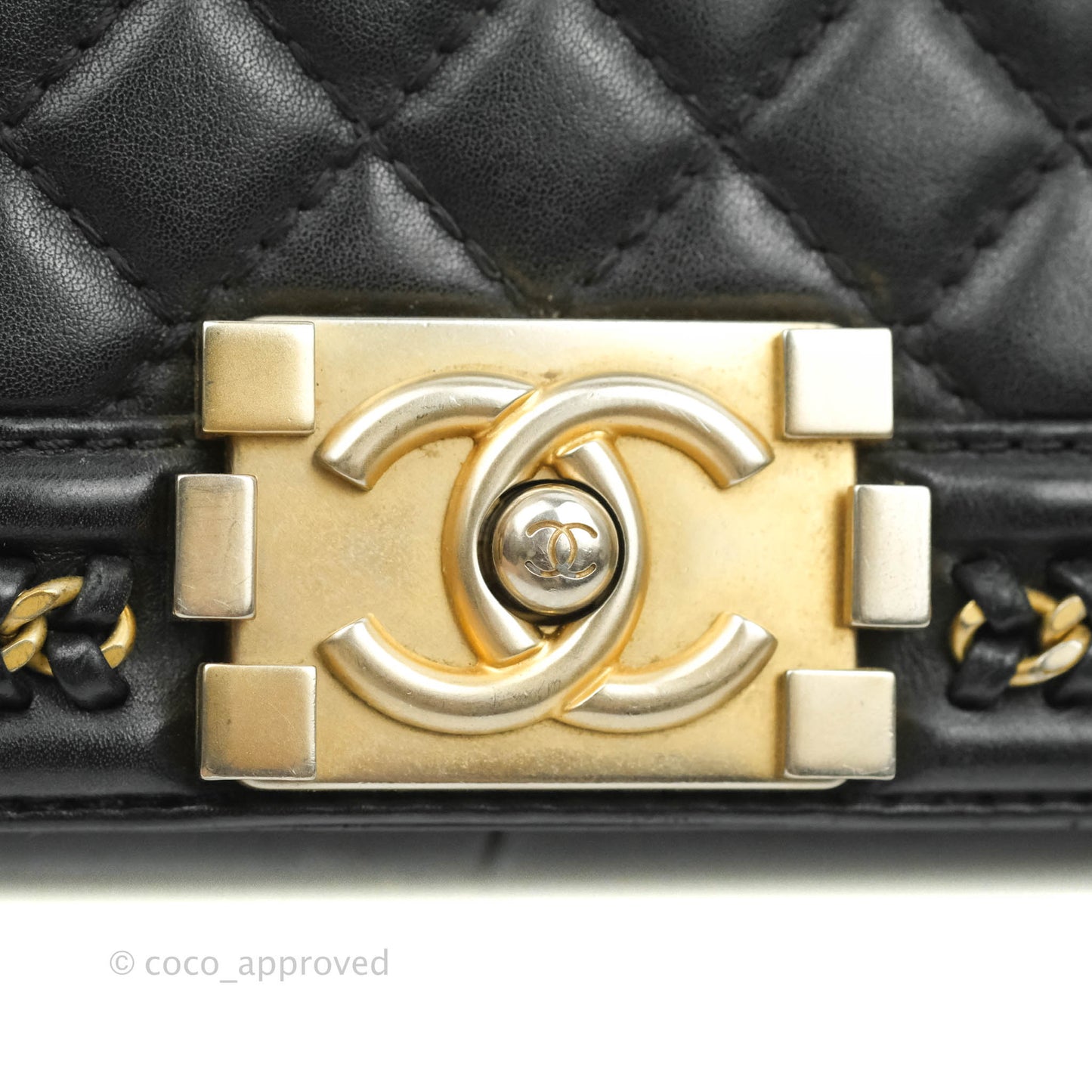 Chanel Quilted Medium Boy With Handle Black Calfskin Aged Gold Hardware