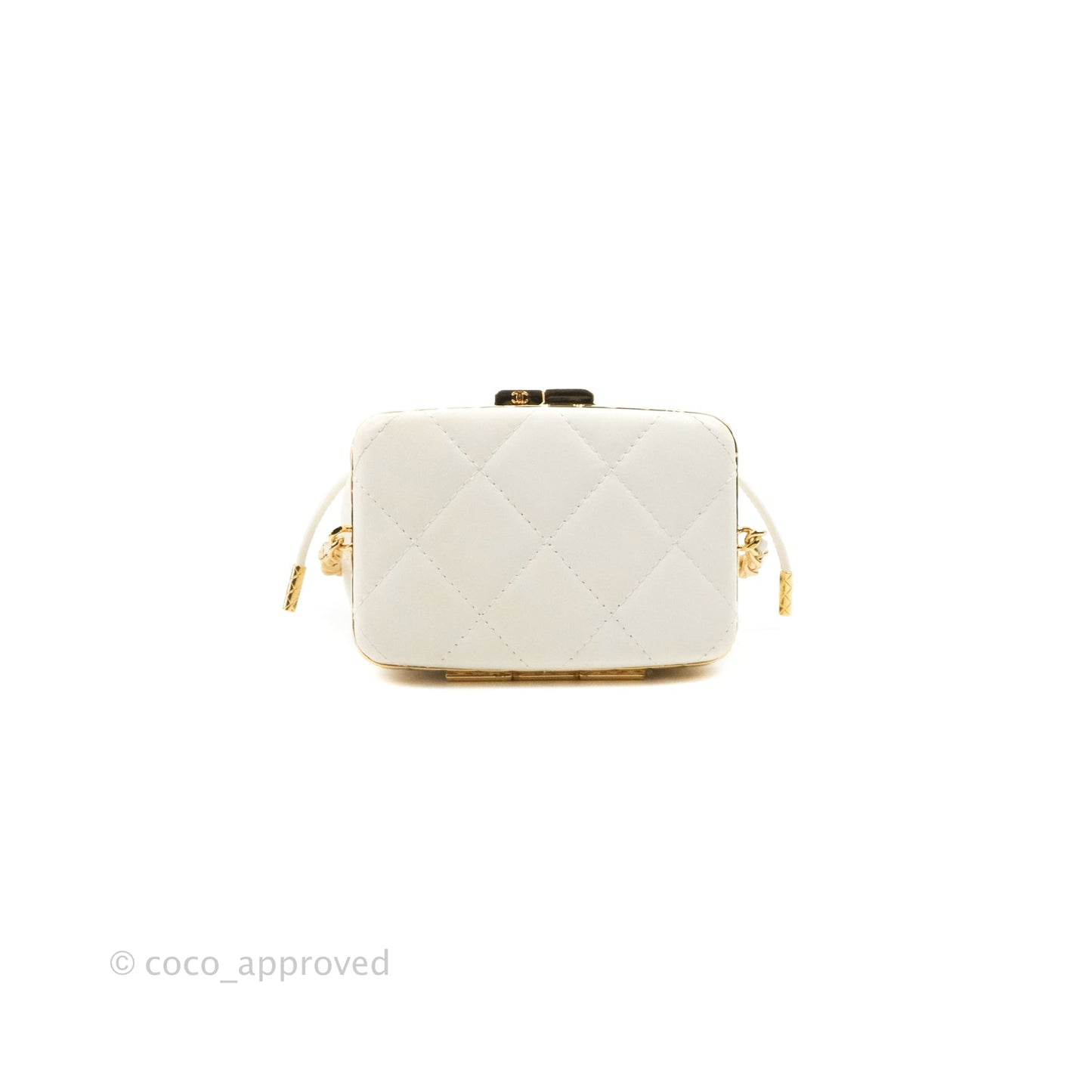 Chanel Quilted Small Drawstring Bucket Bag White Calfskin Gold Hardware