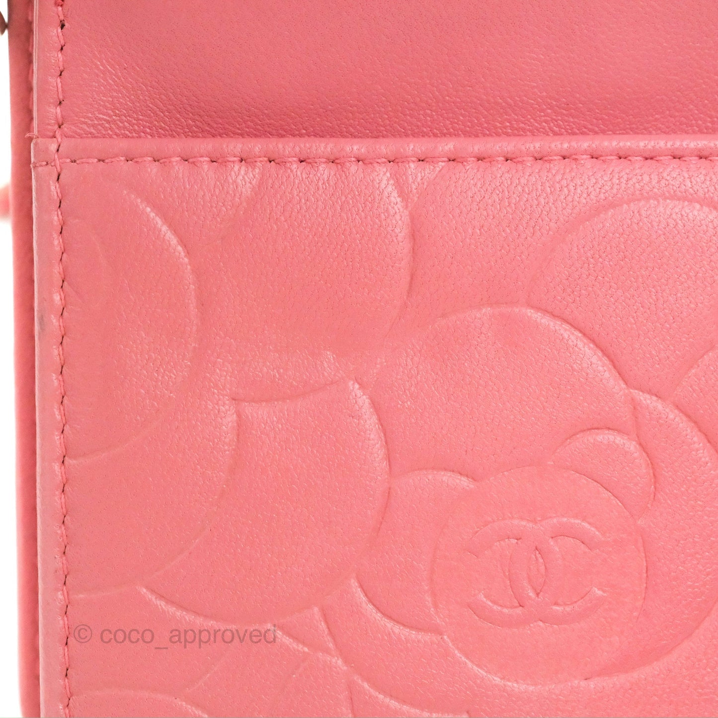 Chanel Camellia Embossed Wallet On Chain WOC Pink Lambskin Silver Hardware