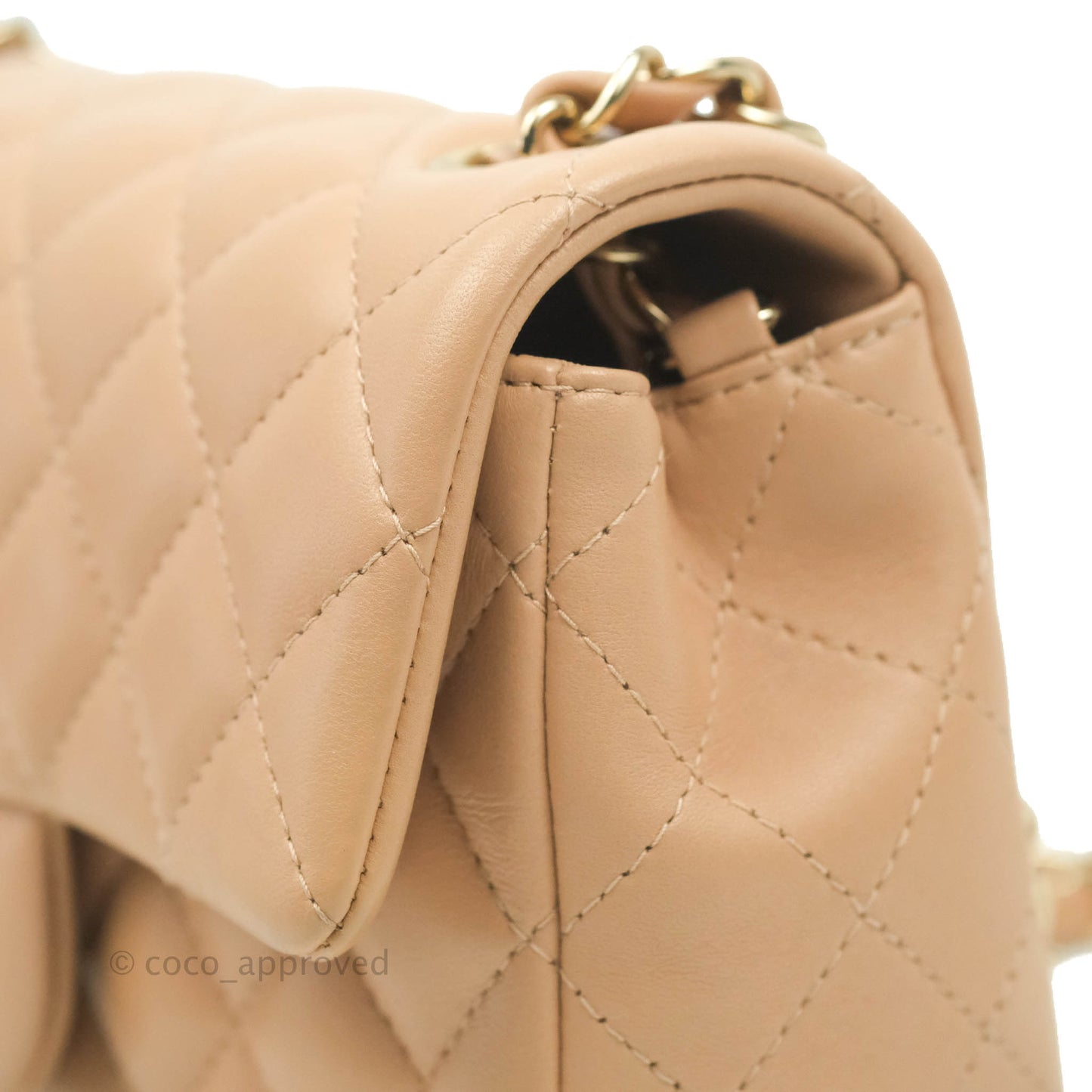 Chanel Quilted Mini Rectangular Flap Beige Lambskin Gold Hardware