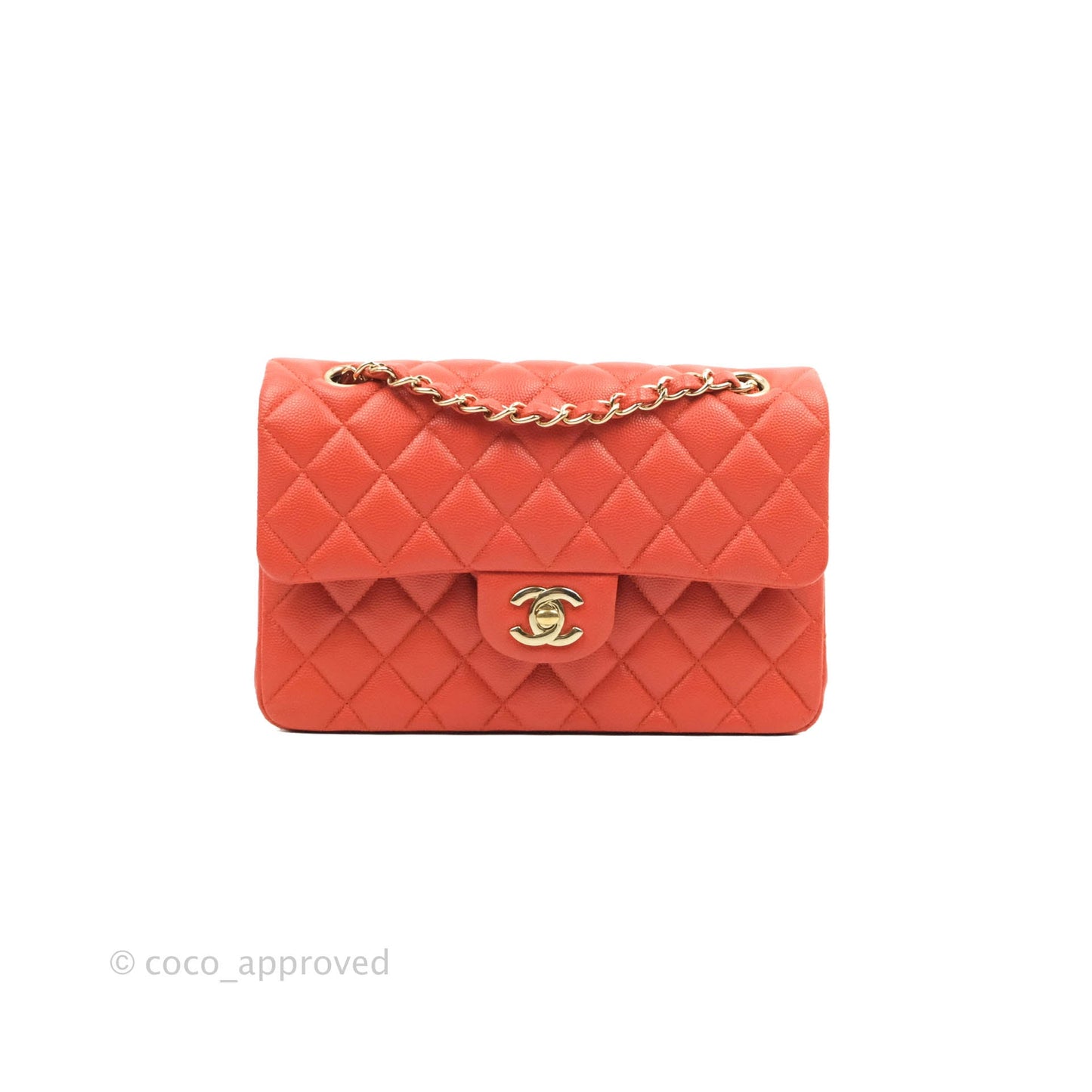 Chanel S/M Small Classic Quilted Flap Orange Caviar Gold Hardware 17B