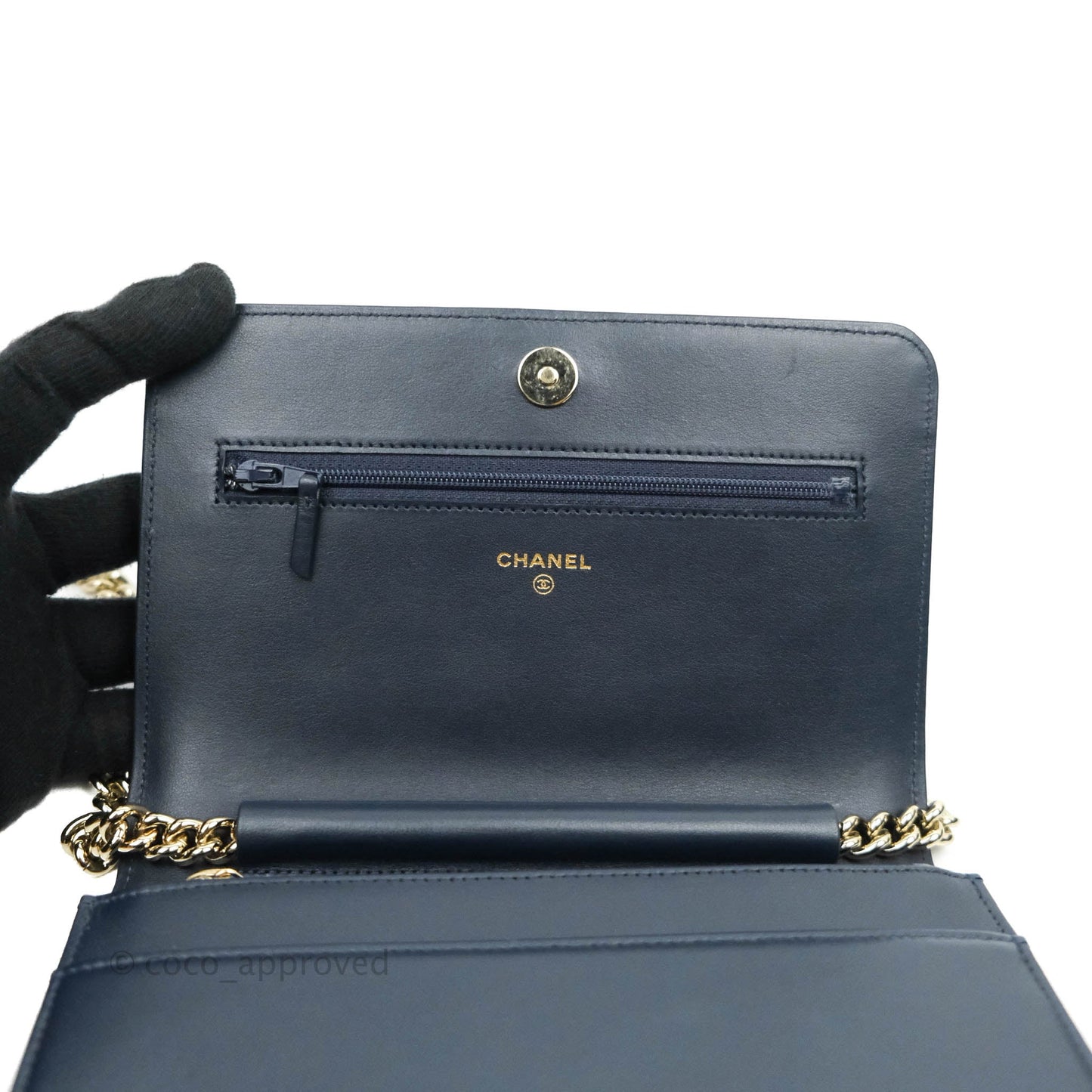 Chanel Quilted Boy Wallet on Chain WOC Navy Caviar Gold Hardware