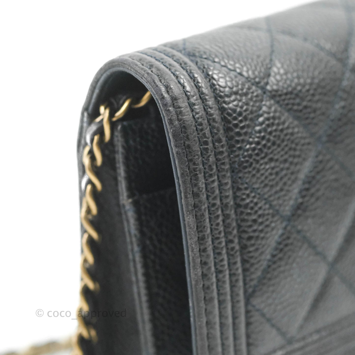 Chanel Boy Wallet on Chain WOC Ver Dark Navy Caviar Aged Gold Hardware