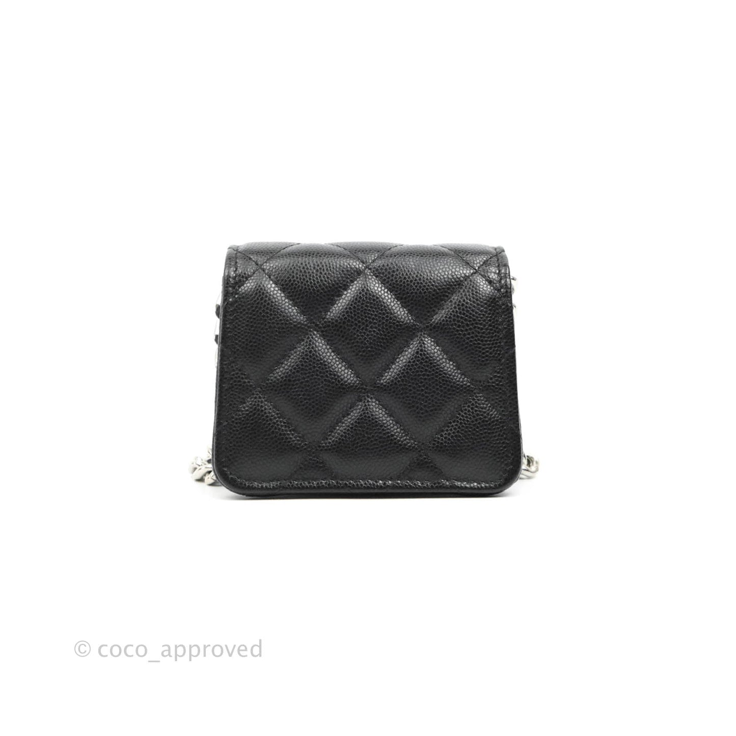 Chanel Mini Clutch With Chain Black Caviar Enamel Silver Hardware 22S