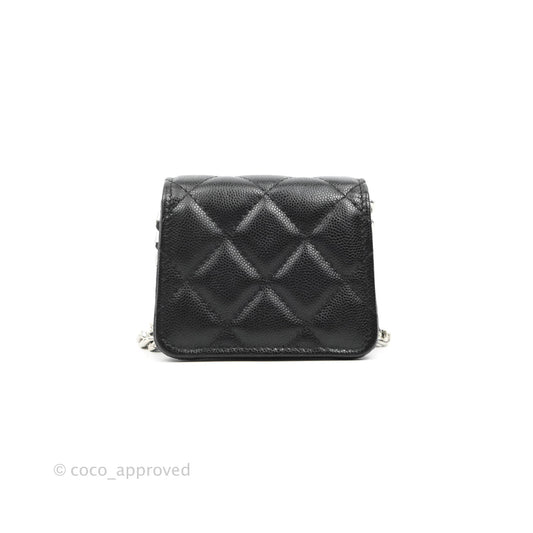 Chanel Mini Clutch With Chain Black Caviar Enamel Silver Hardware 22S