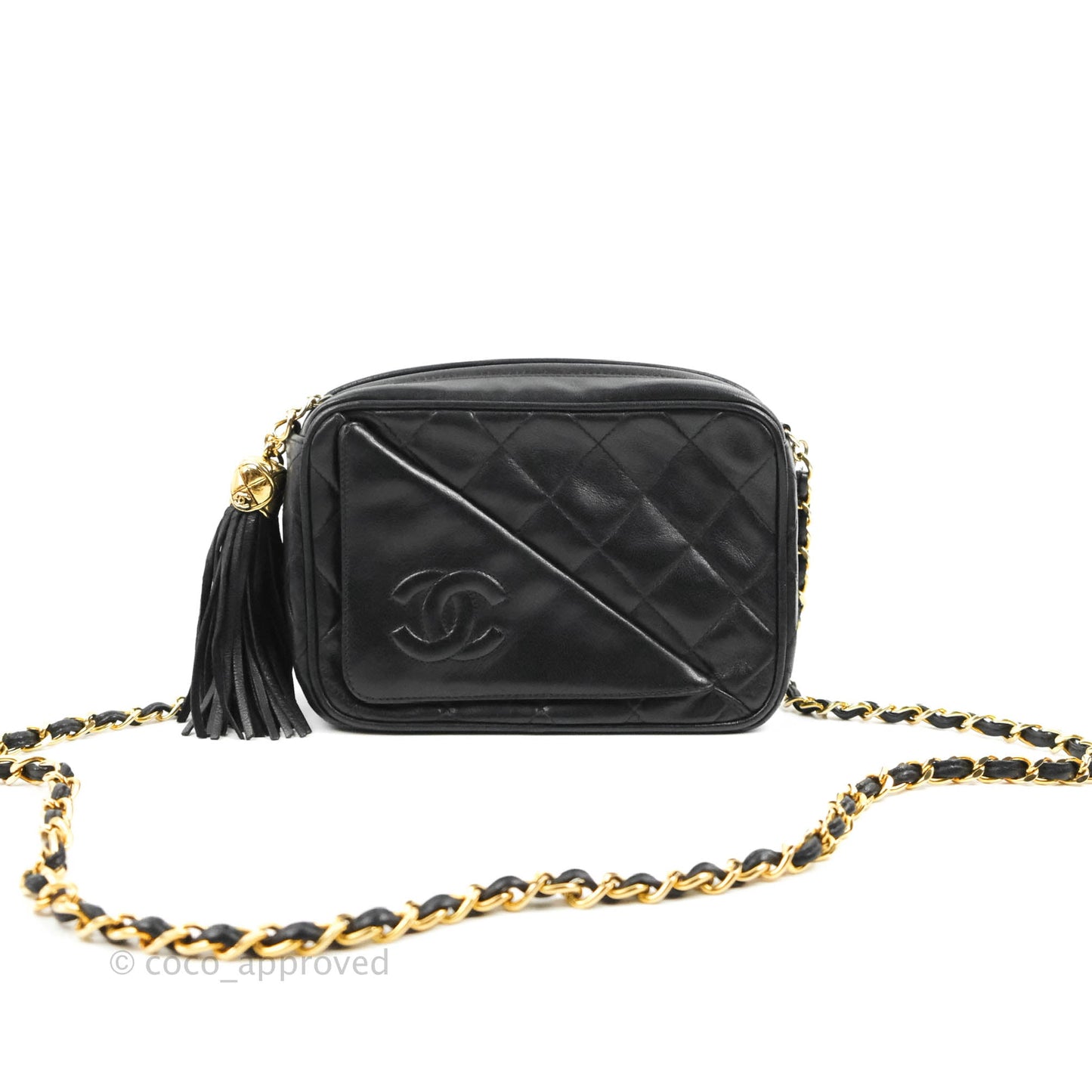 Chanel Vintage Small Camera Bag Black Lambskin Gold Hardware