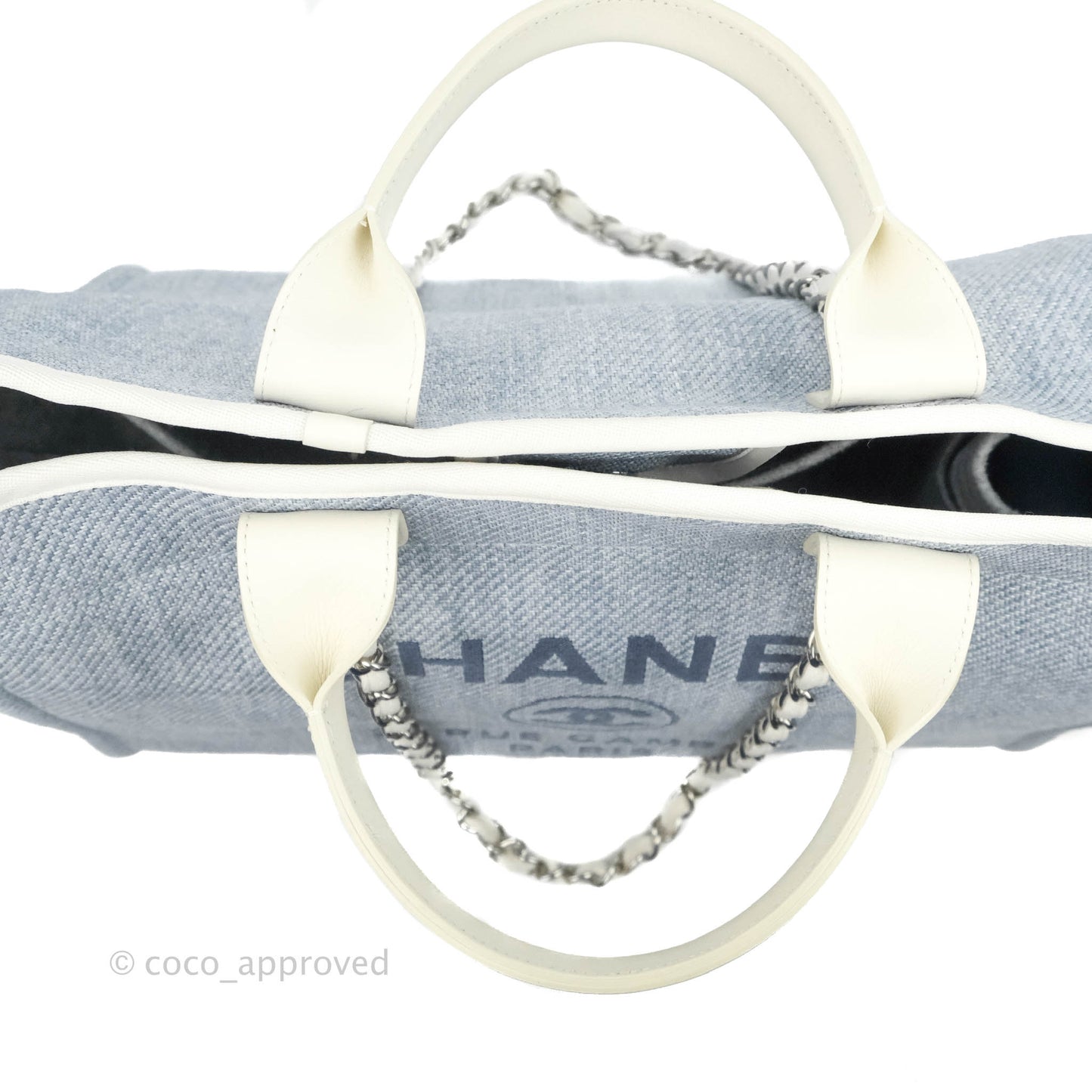 Chanel Large Deauville Light Blue Canvas Silver Hardware