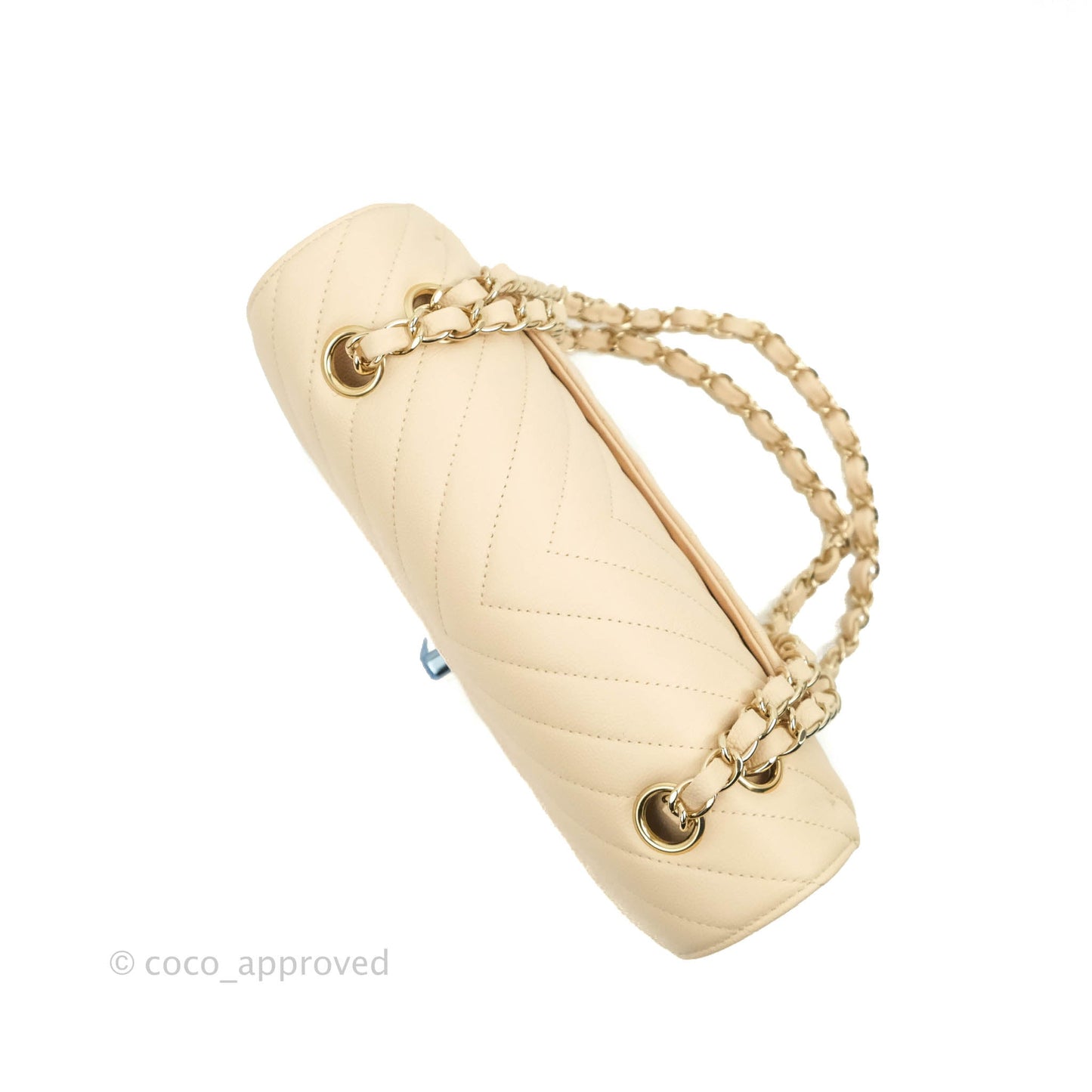 Chanel S/M Small Chevron Classic Flap Beige Caviar Gold Hardware 21S