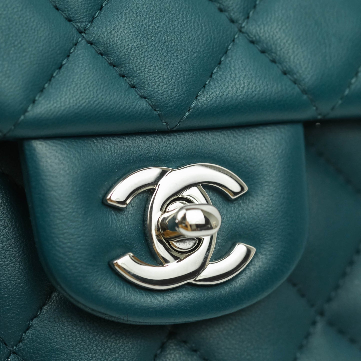 Chanel Quilted Mini Rectangular Lambskin Teal Silver Hardware