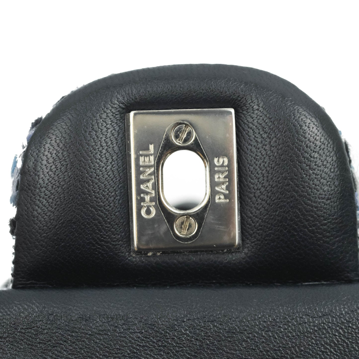Chanel Classic Mini Rectangular Flap Blue Black Tweed Silver Hardware