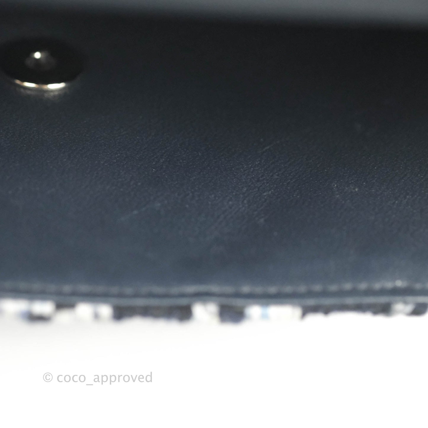 Chanel Classic Mini Rectangular Flap Blue Black Tweed Silver Hardware
