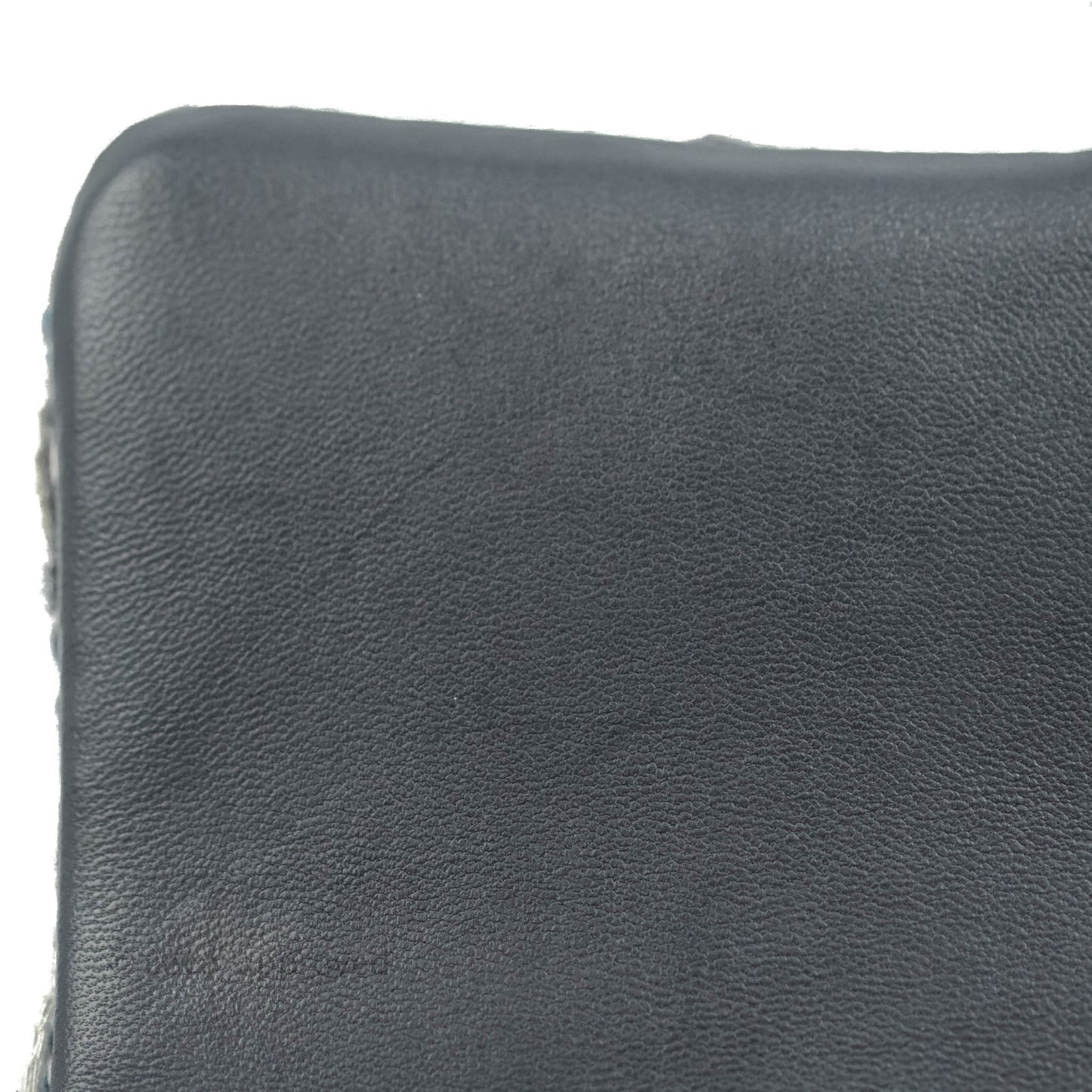Chanel Classic Mini Rectangular Flap Blue Black Tweed Silver Hardware