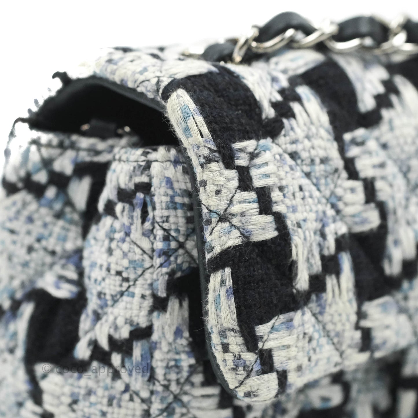 Chanel Classic Mini Rectangular Flap Blue Black Tweed Silver Hardware