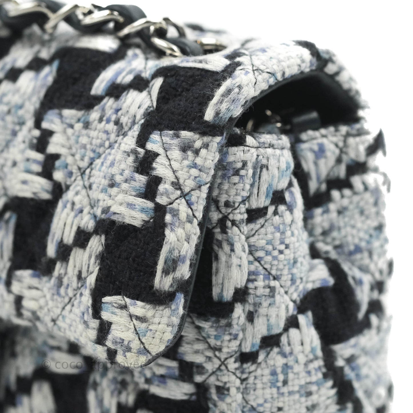 Chanel Classic Mini Rectangular Flap Blue Black Tweed Silver Hardware