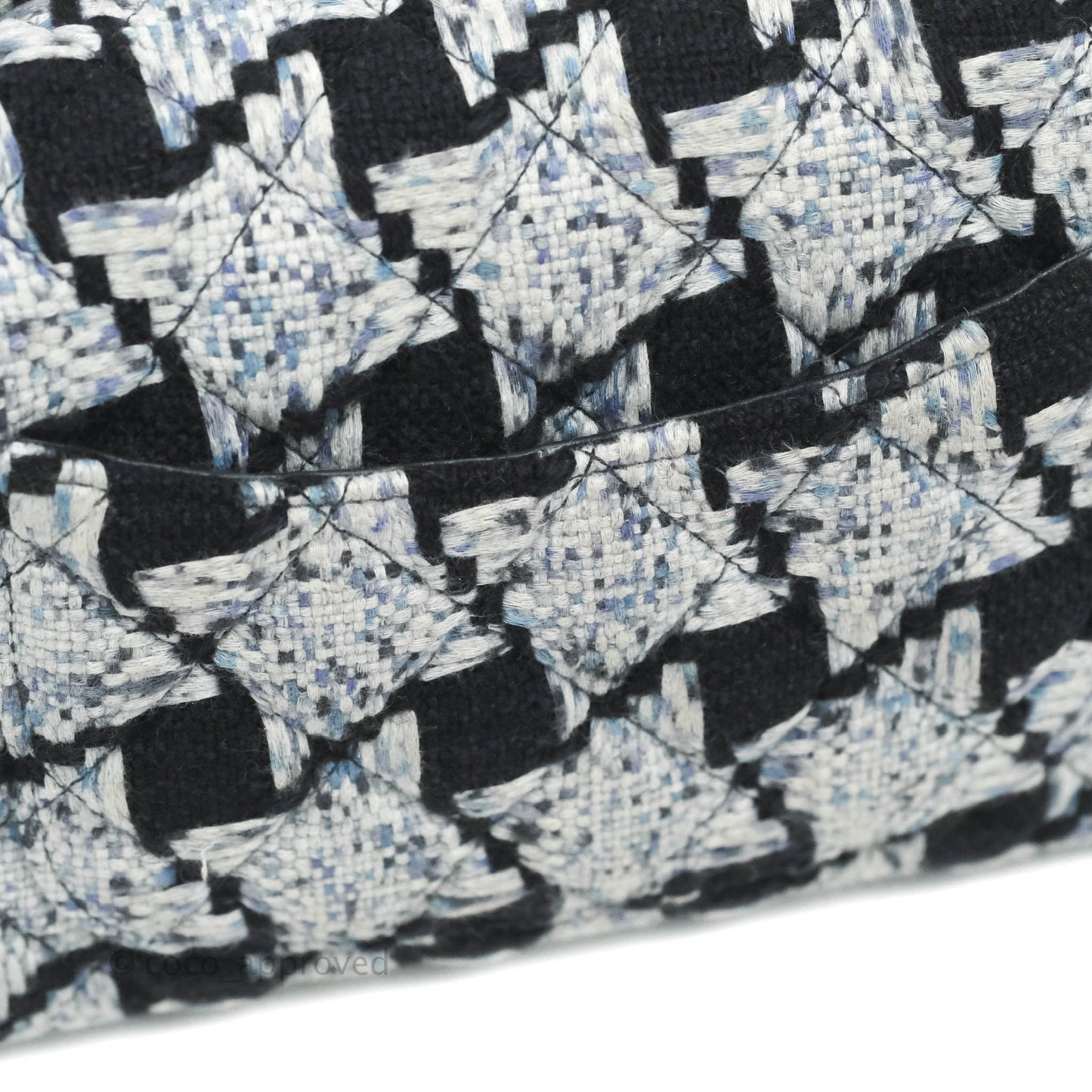 Chanel Classic Mini Rectangular Flap Blue Black Tweed Silver Hardware