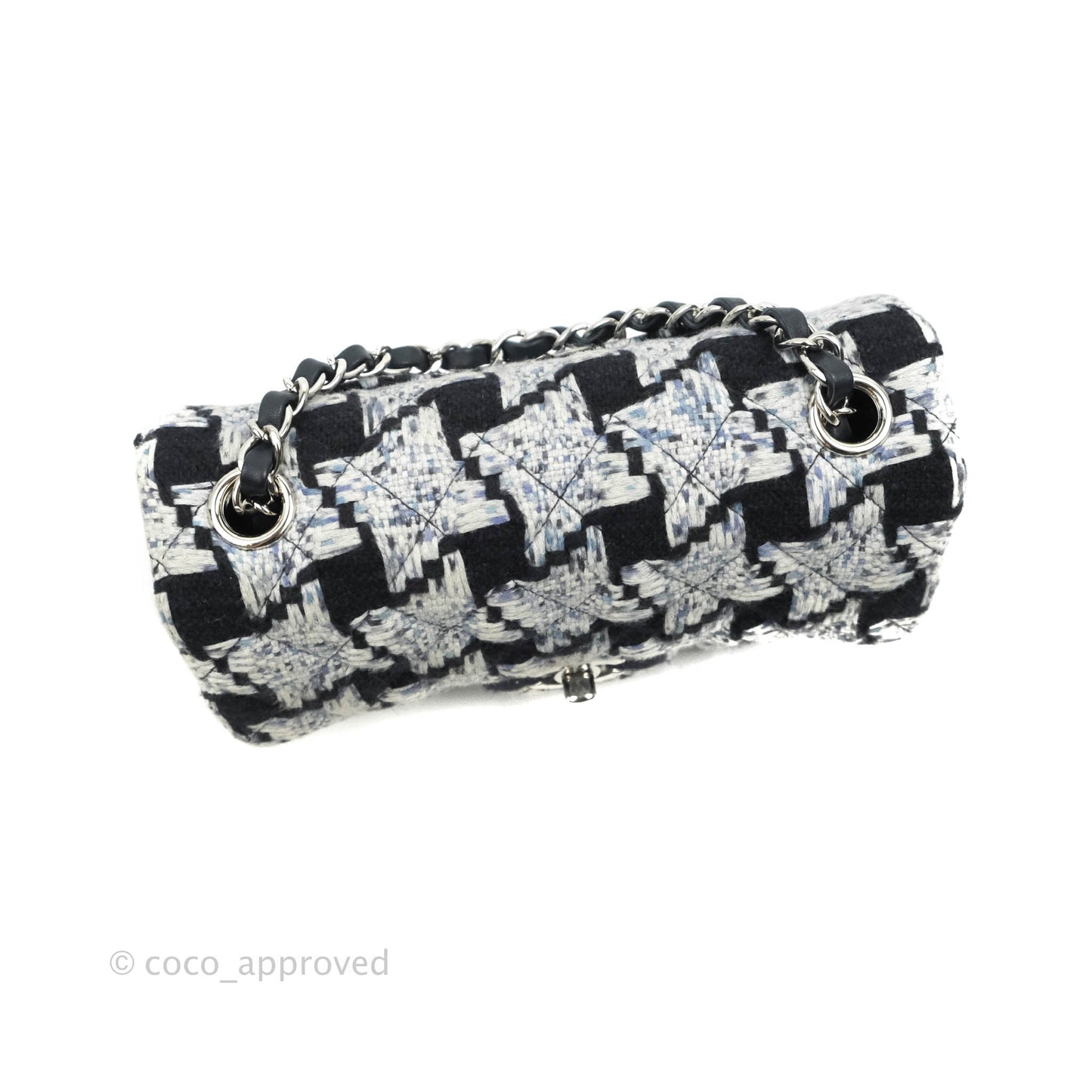 Chanel Classic Mini Rectangular Flap Blue Black Tweed Silver Hardware