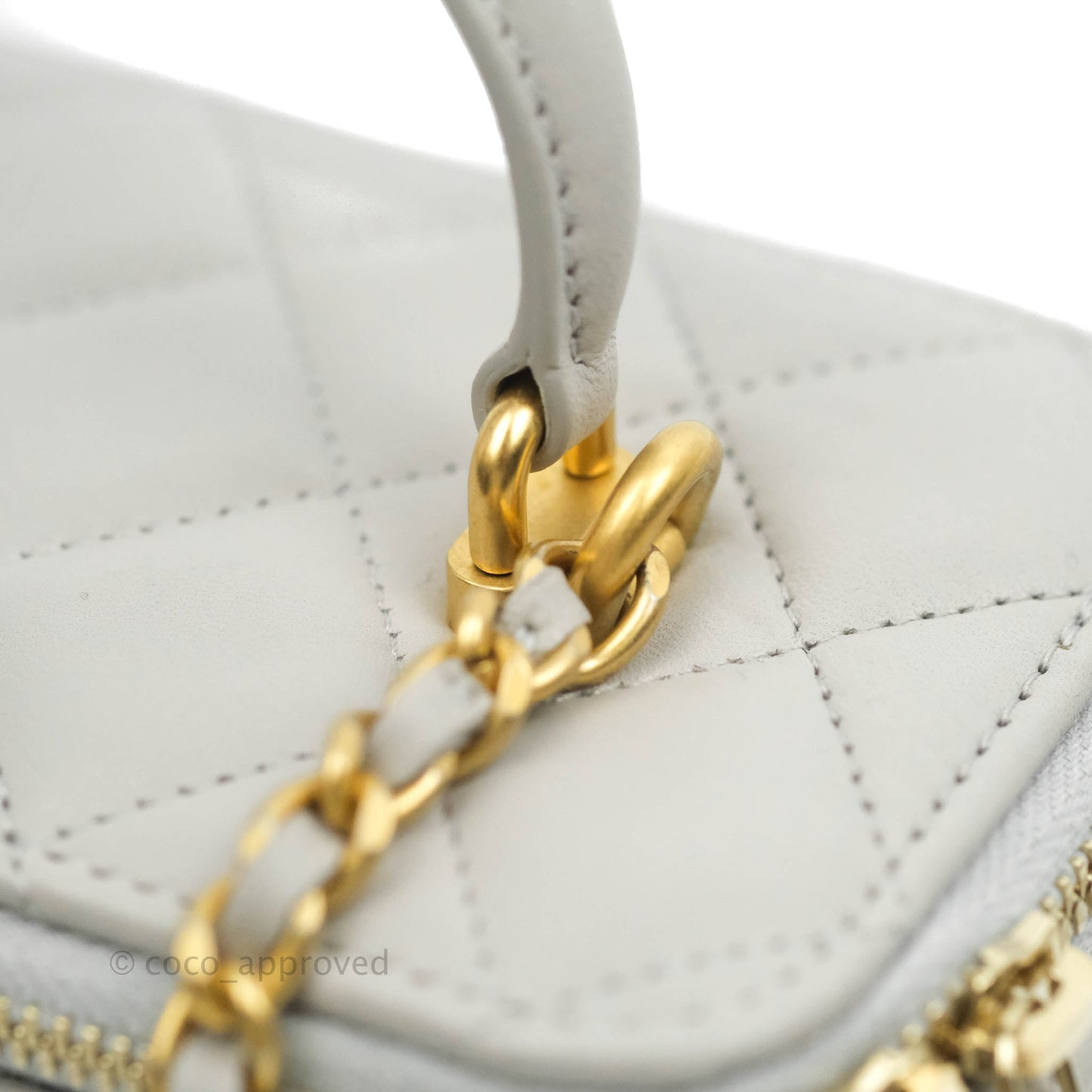 Chanel Classic Vanity Rectangular Top Handle With Chain Grey Lambskin Aged Gold Hardware
