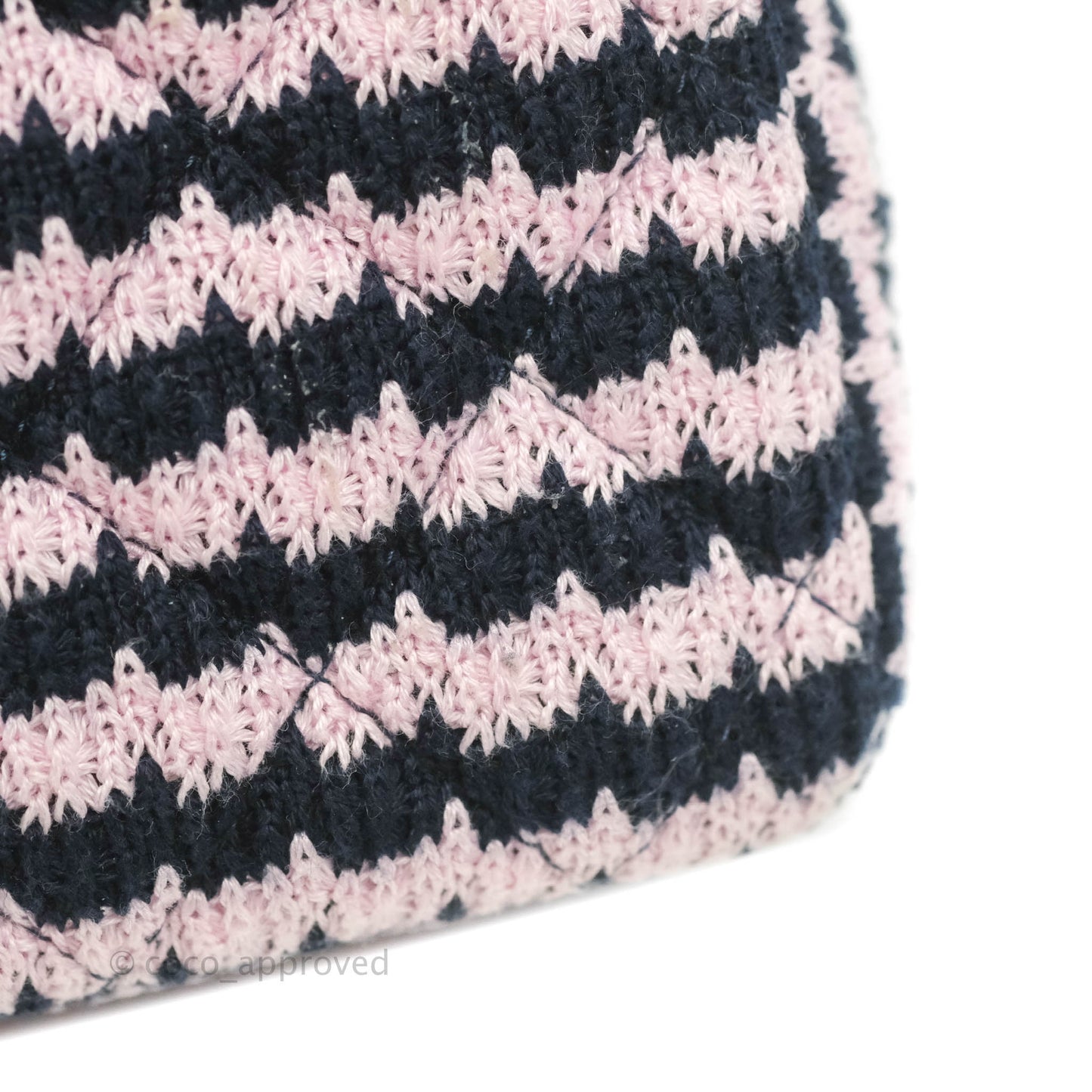 Chanel Mini Rectangular Flap Bag Navy Pink Striped Tweed Silver Hardware