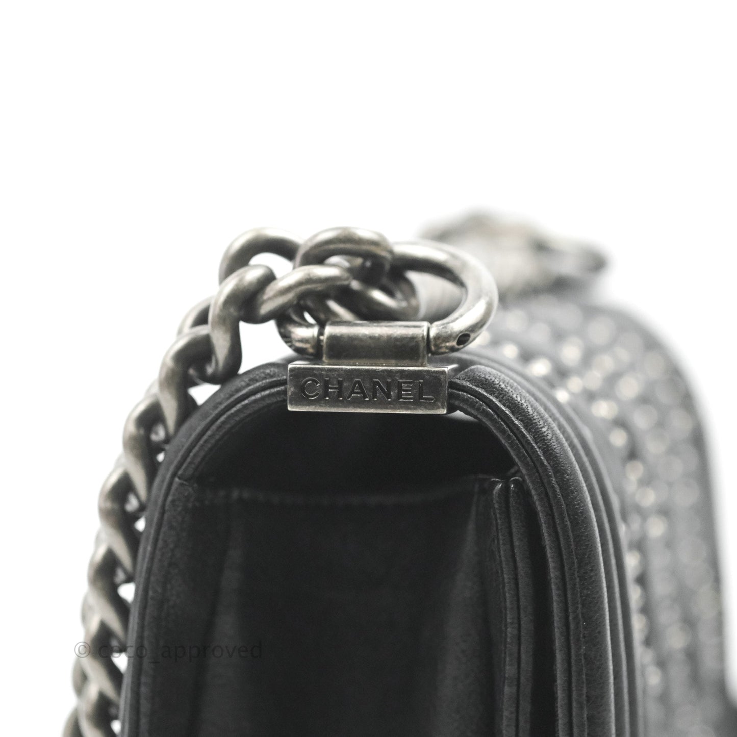 Chanel Quilted Small Boy Studded Bag Black Aged Calfskin Ruthenium Hardware