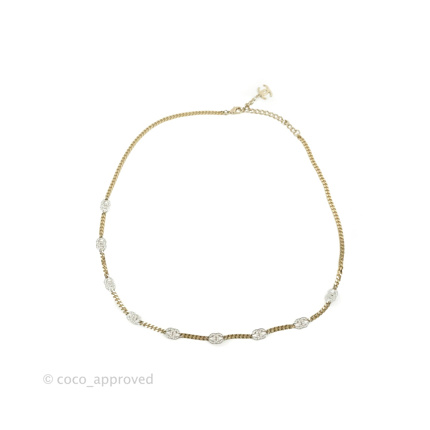Chanel CC Crystal Chain Necklace Gold & Silver Tone 22V