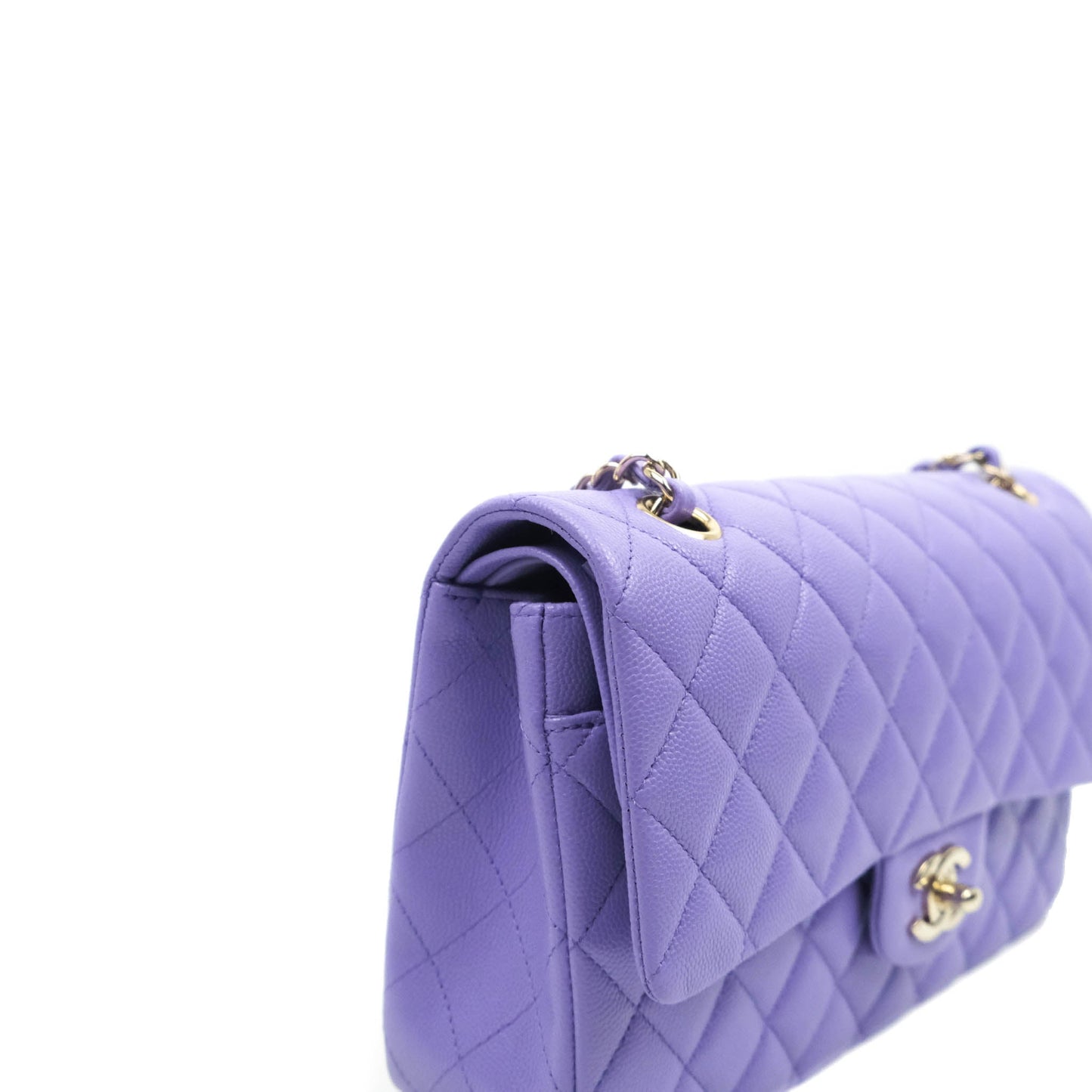 Chanel Classic M/L Medium Double Flap Purple Caviar Gold Hardware 20S