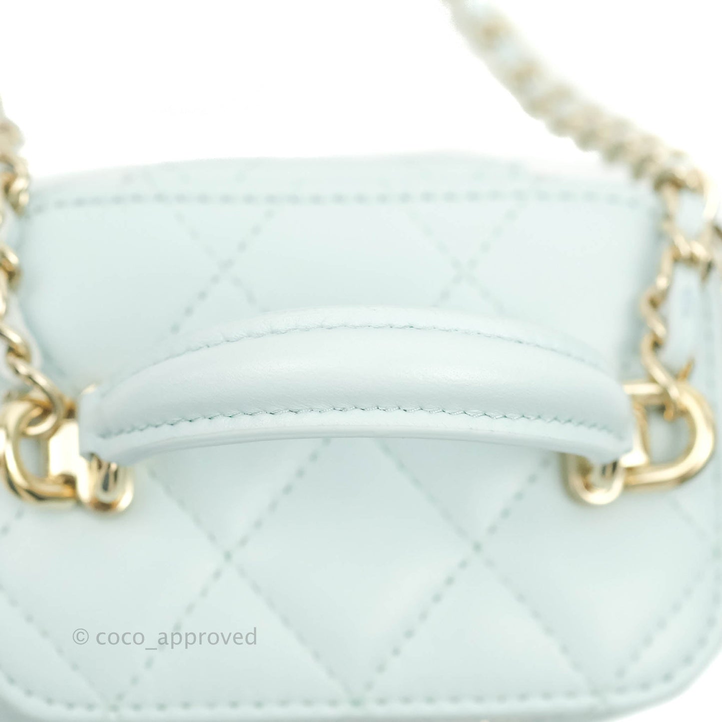 Chanel Mini Top Handle Vanity With Chain Light Blue Lambskin Gold Hardware
