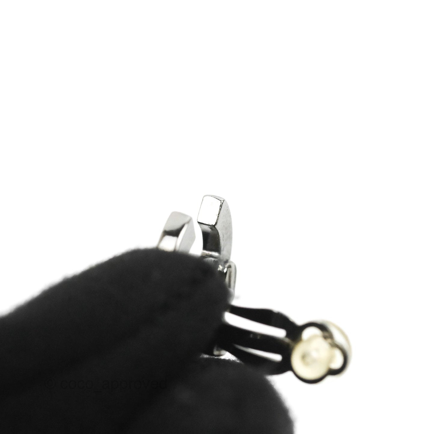 Chanel CC Black Resin Sphere Drop Ear Clip Gun Metal 12V