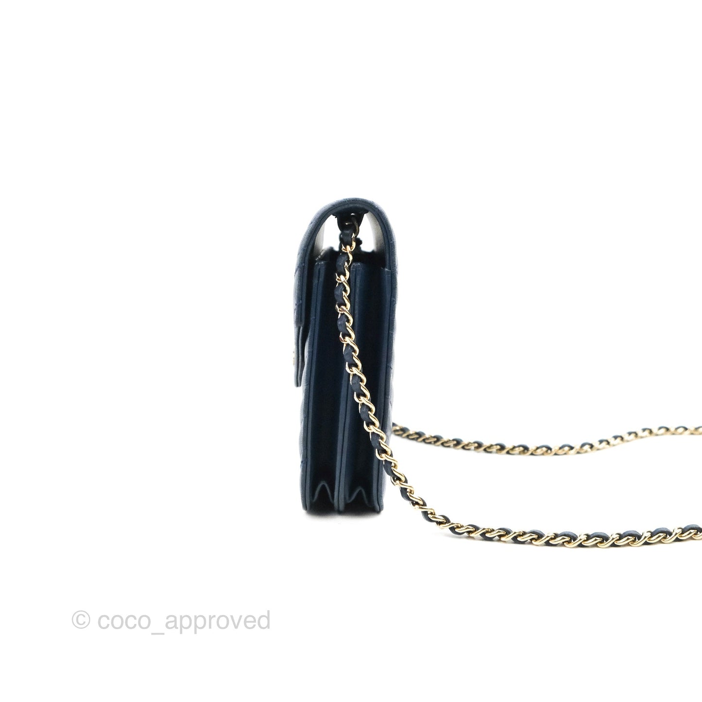 Chanel Square WOC Wallet On Chain Blue Lambskin Chevron Gold Hardware