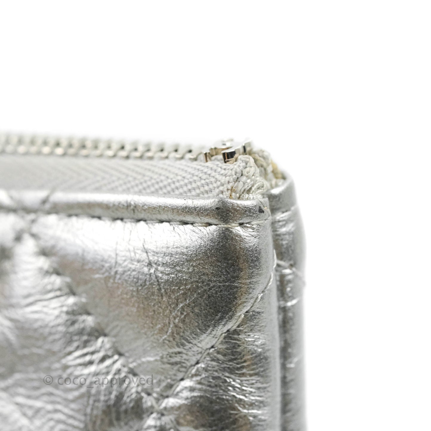Chanel Caviar Quilted Large Cosmetic Case Metallic Silver  With Charms