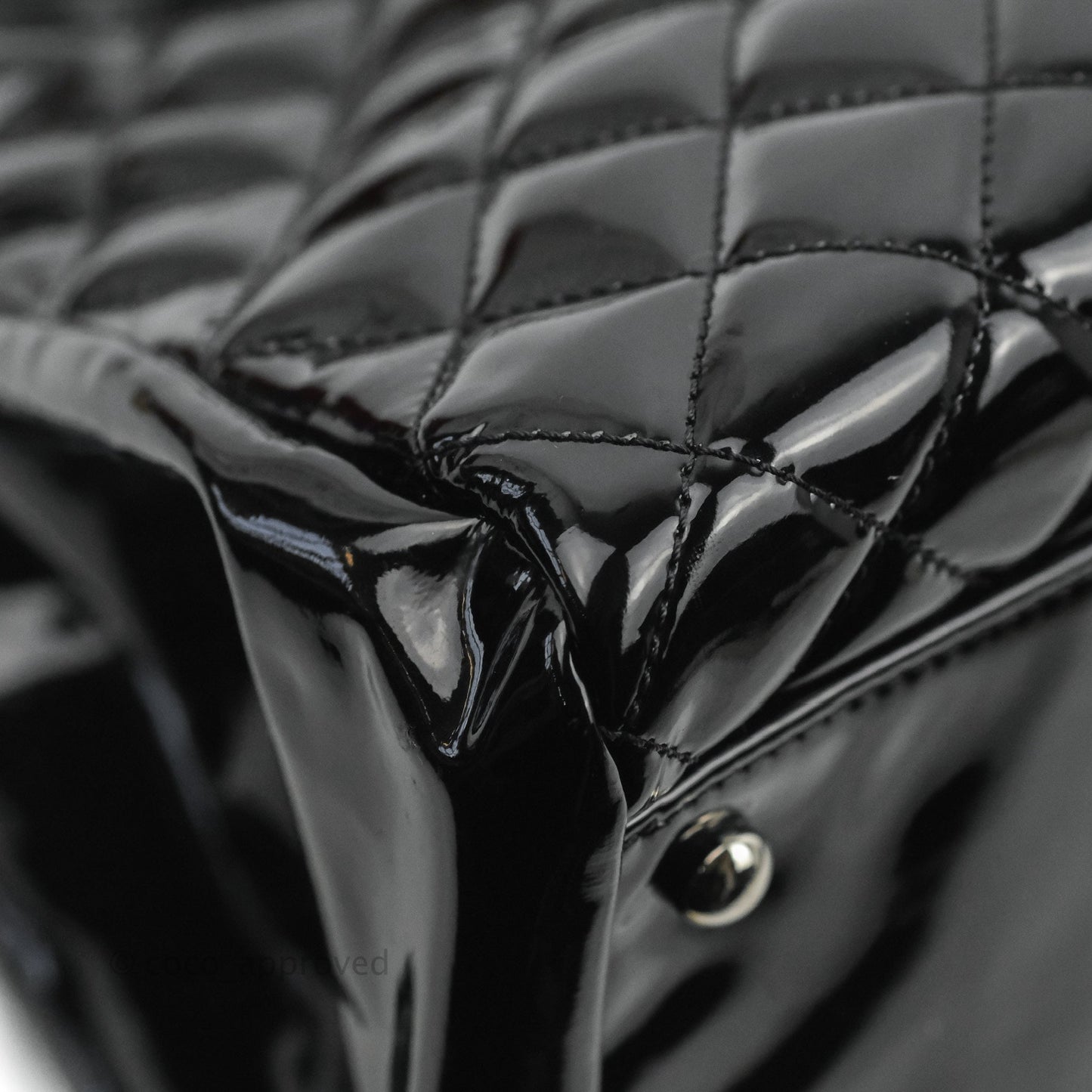 Chanel Quilted Large Just Mademoiselle Black Patent Silver Hardware
