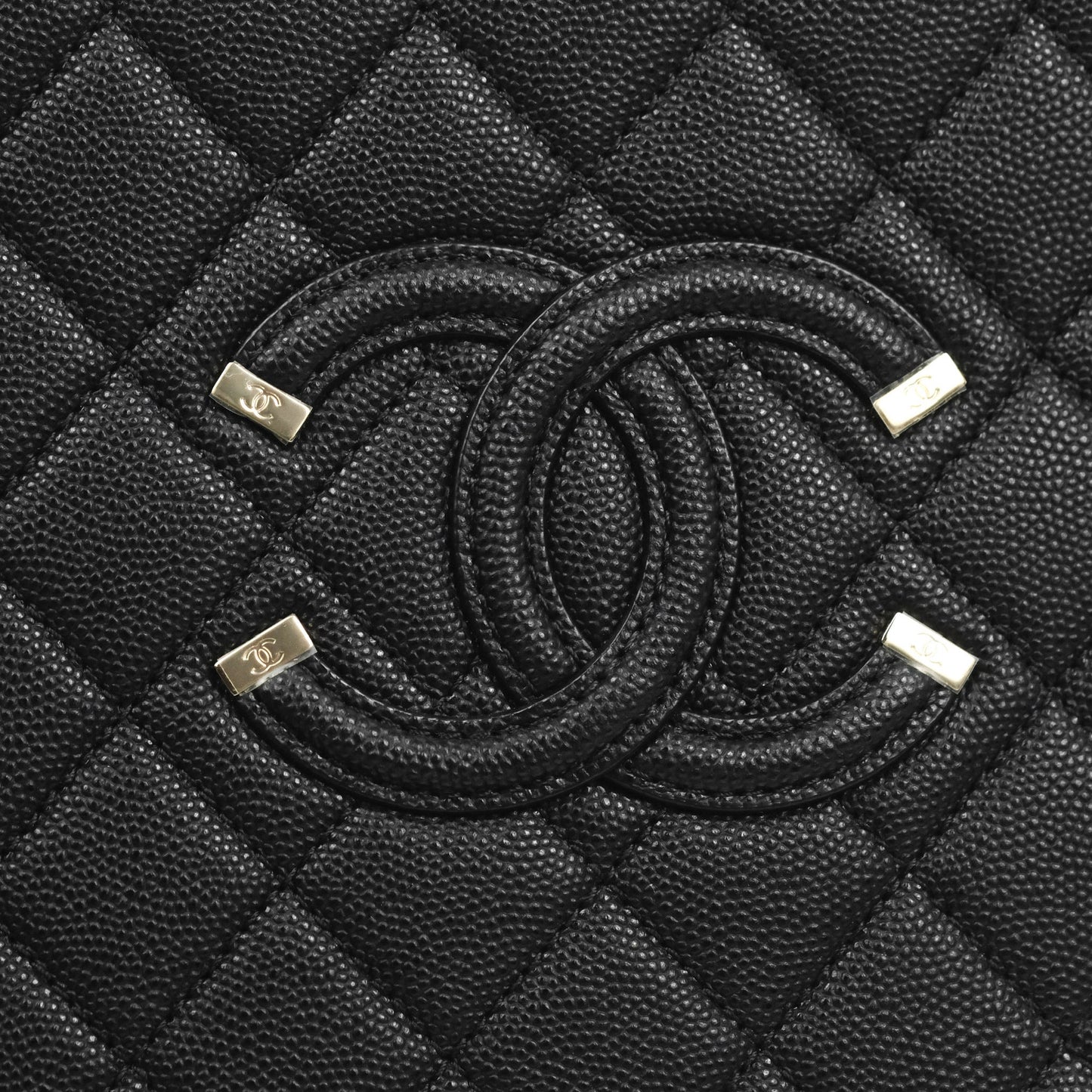 Chanel Quilted Large CC Filigree Vanity Case Black Caviar Gold Hardware