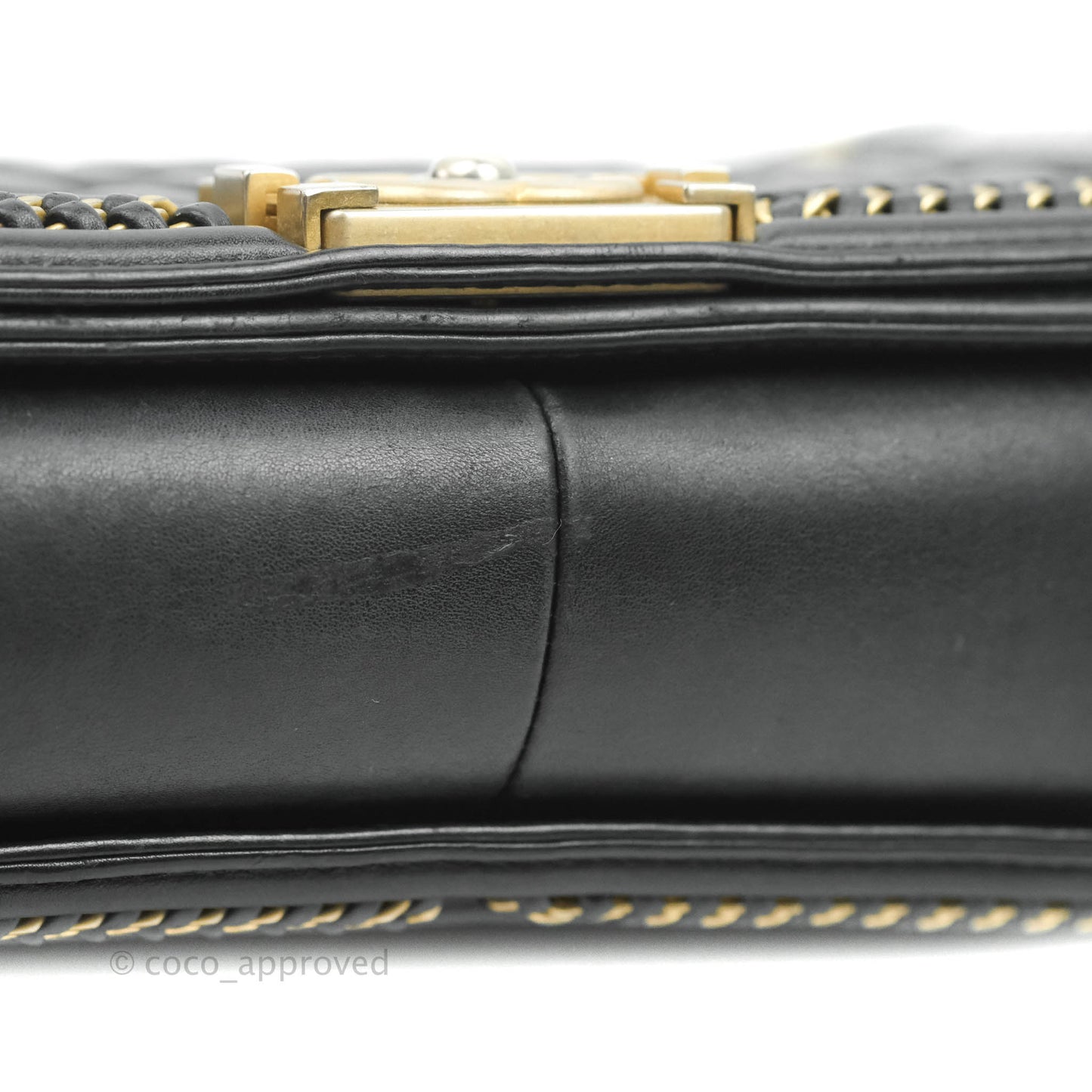 Chanel Quilted Medium Boy With Handle Black Calfskin Aged Gold Hardware