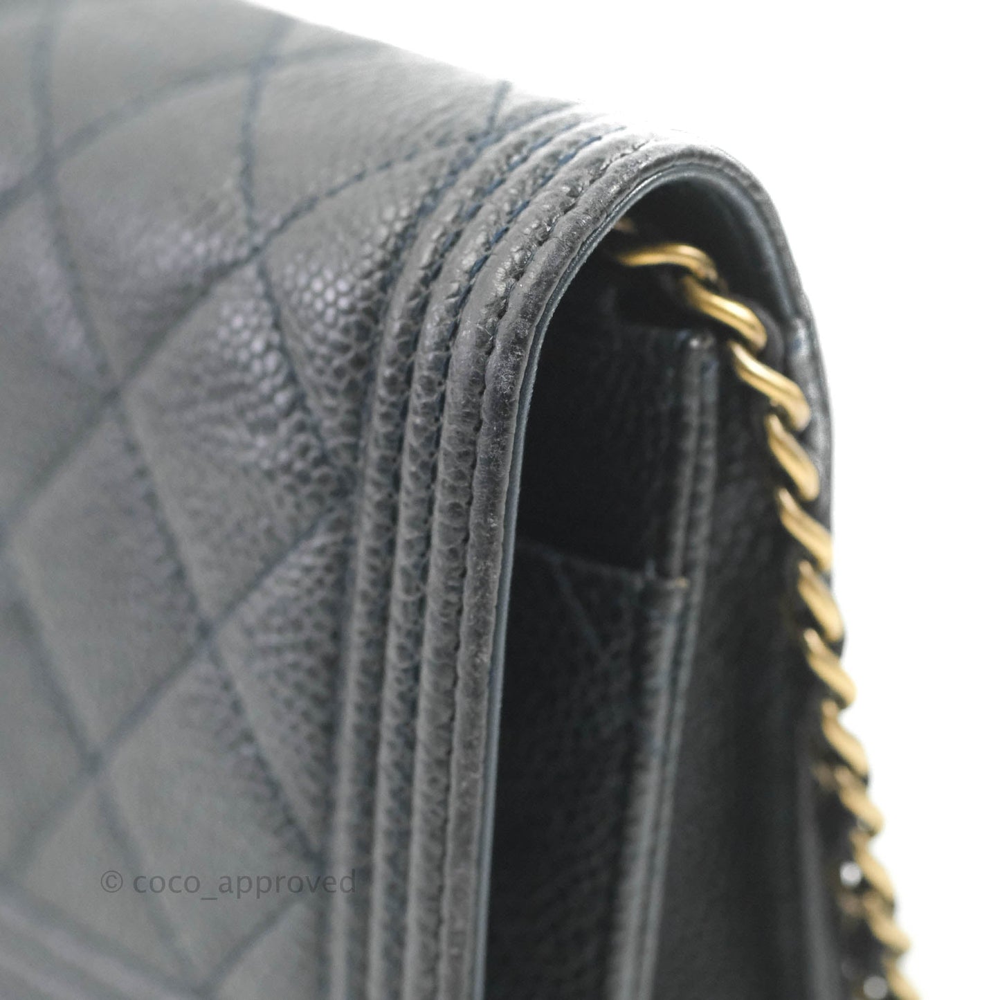 Chanel Boy Wallet on Chain WOC Ver Dark Navy Caviar Aged Gold Hardware