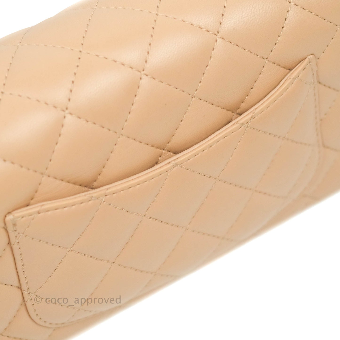 Chanel Quilted Mini Rectangular Flap Beige Lambskin Gold Hardware