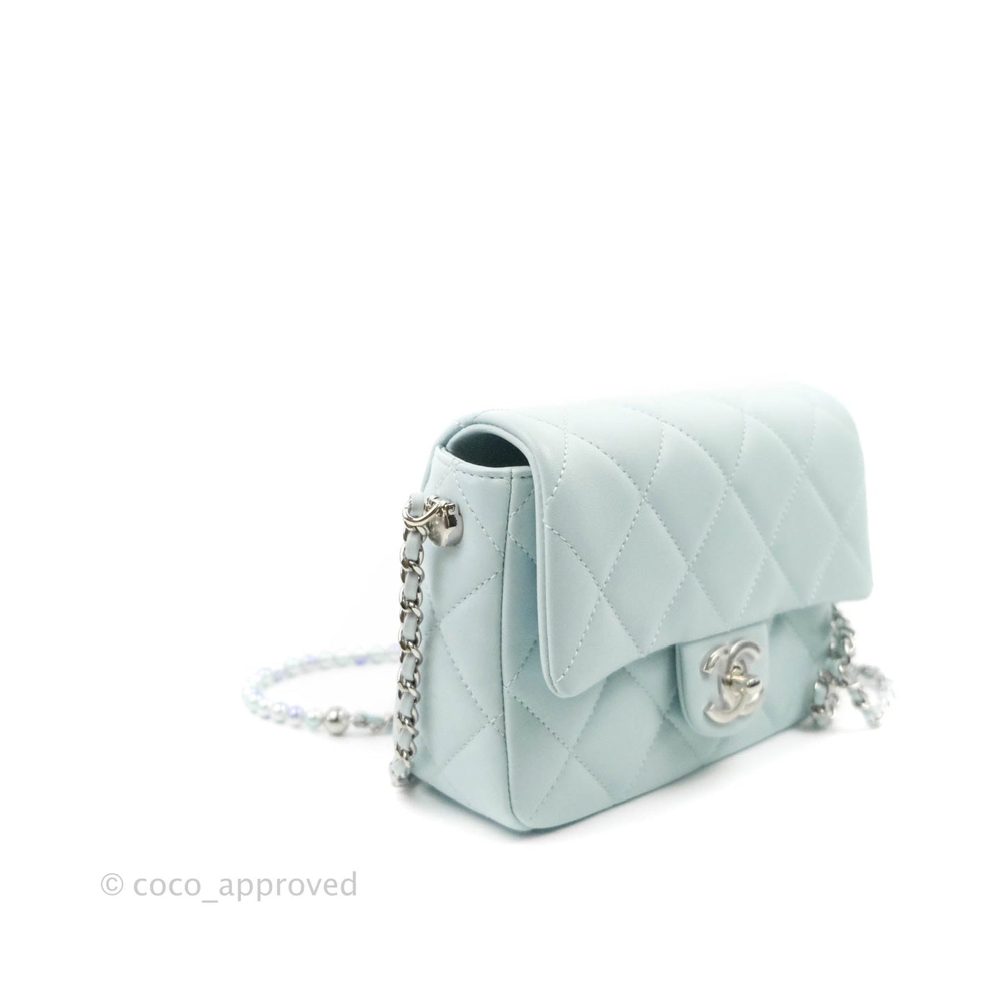 Chanel Quilted My Perfect Mini With Pearl Blue Lambskin Silver Hardware
