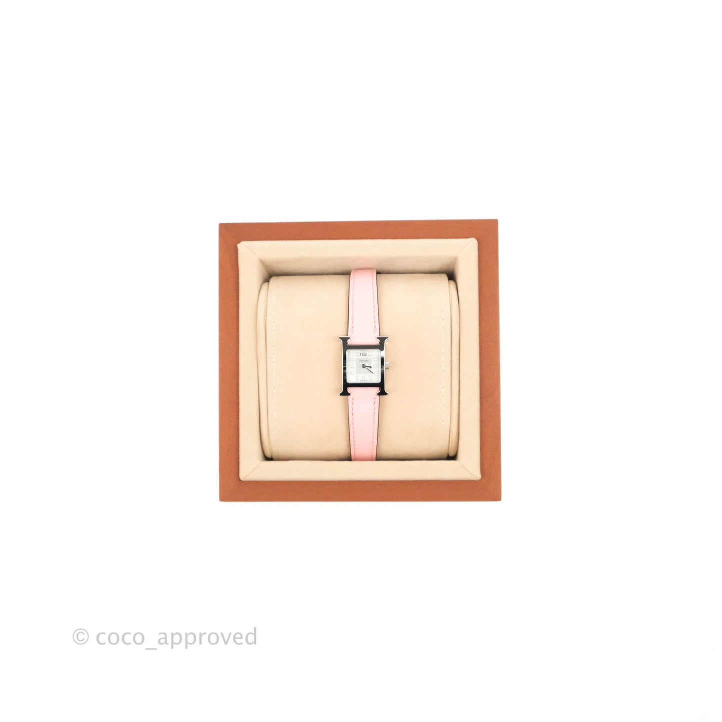 Hermes Heure H Watch Rose Sakura Swift Calfskin Silver Hardware