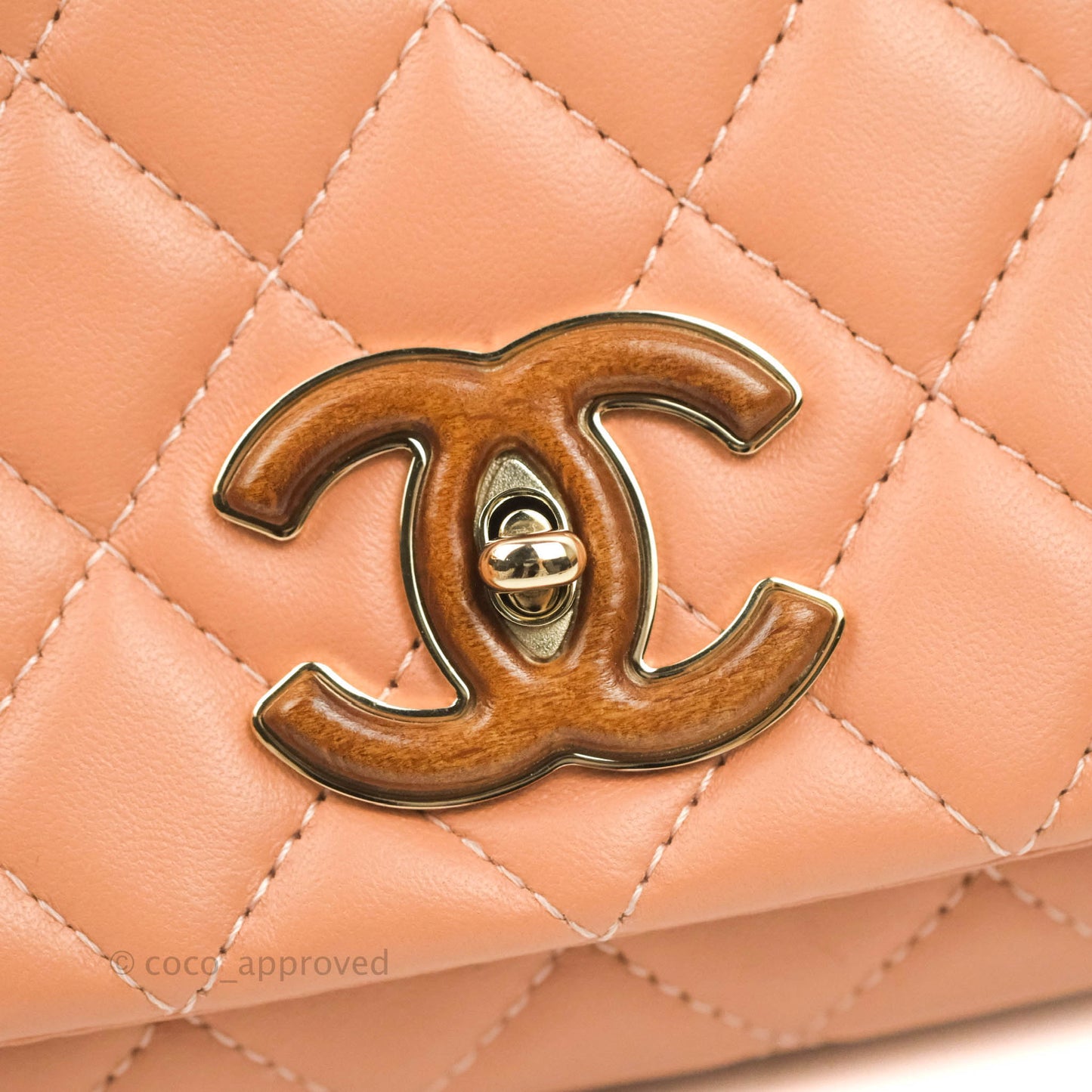 Chanel Quilted Knock On Wood Top Handle Bag Beige Pink Lambskin Gold Hardware