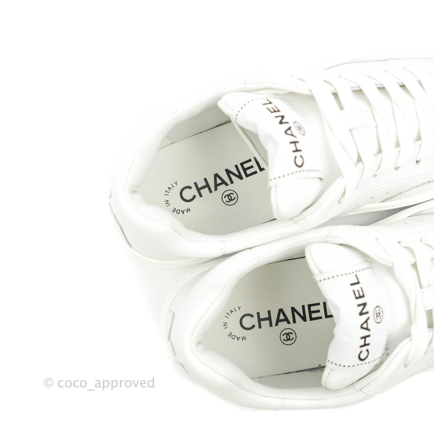 Chanel Calfskin Logo Sneakers White Size 37.5