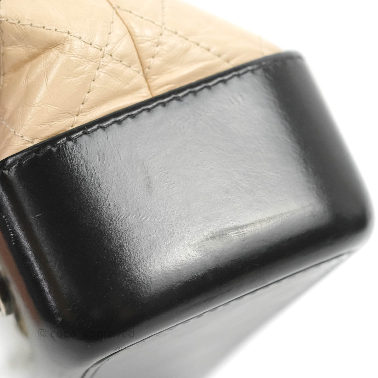 Chanel Small Gabrielle Backpack Beige Black Aged Calfskin