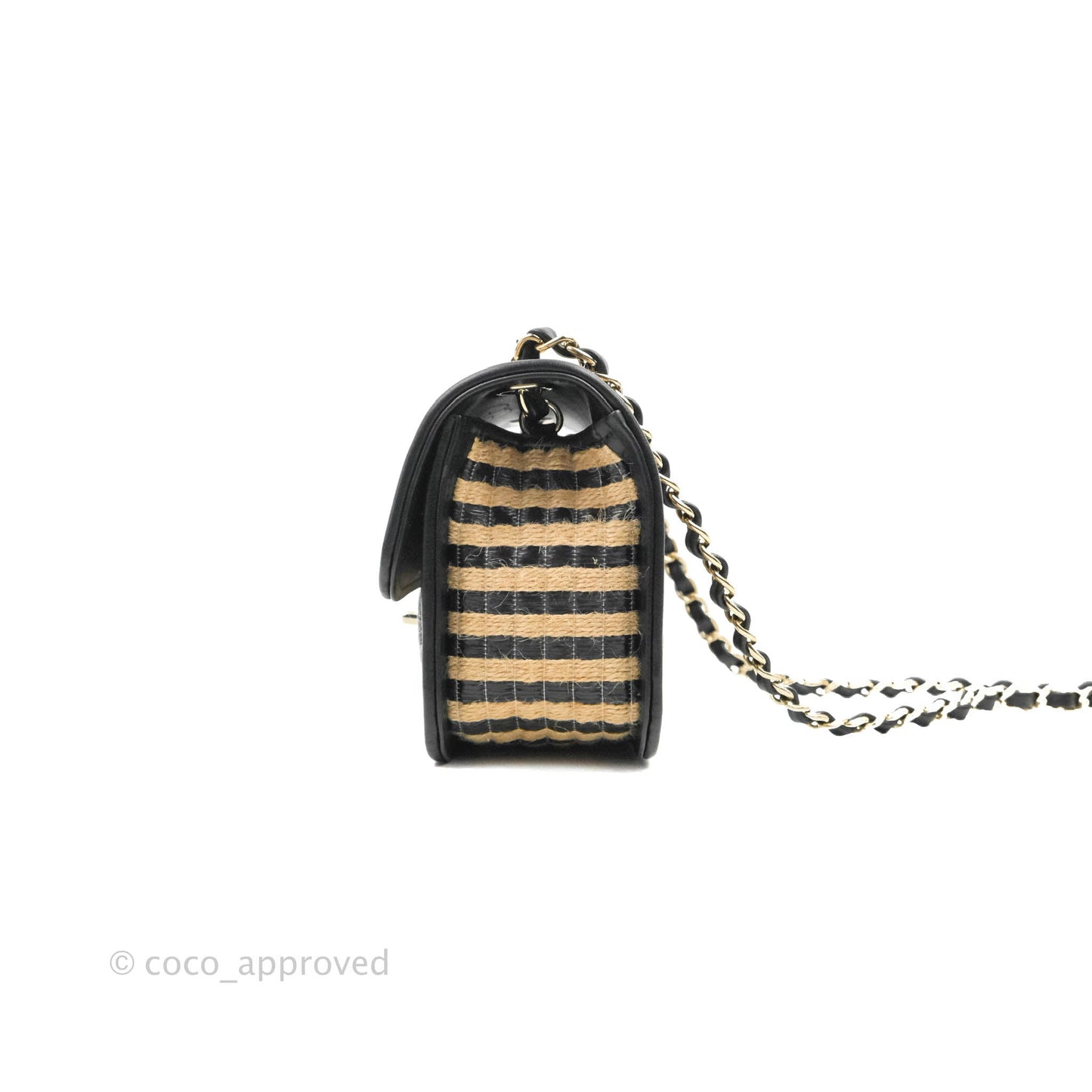 Chanel Quilted Mini Rectangular Flap Raffia Jute Thread Black & Beige Gold Hardware