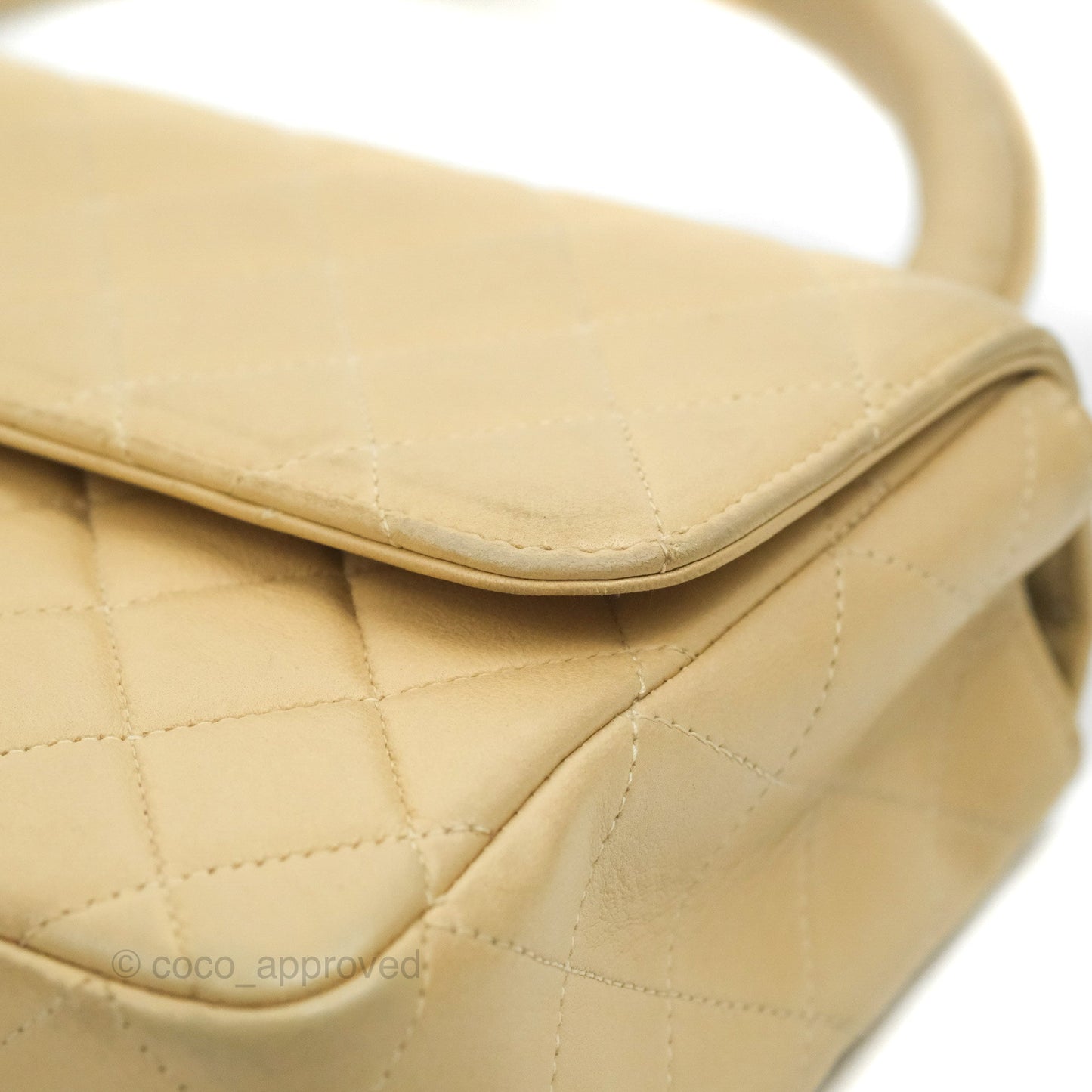 Chanel Vintage Top Handle Flap Bag Beige Lambskin 24K Gold Hardware