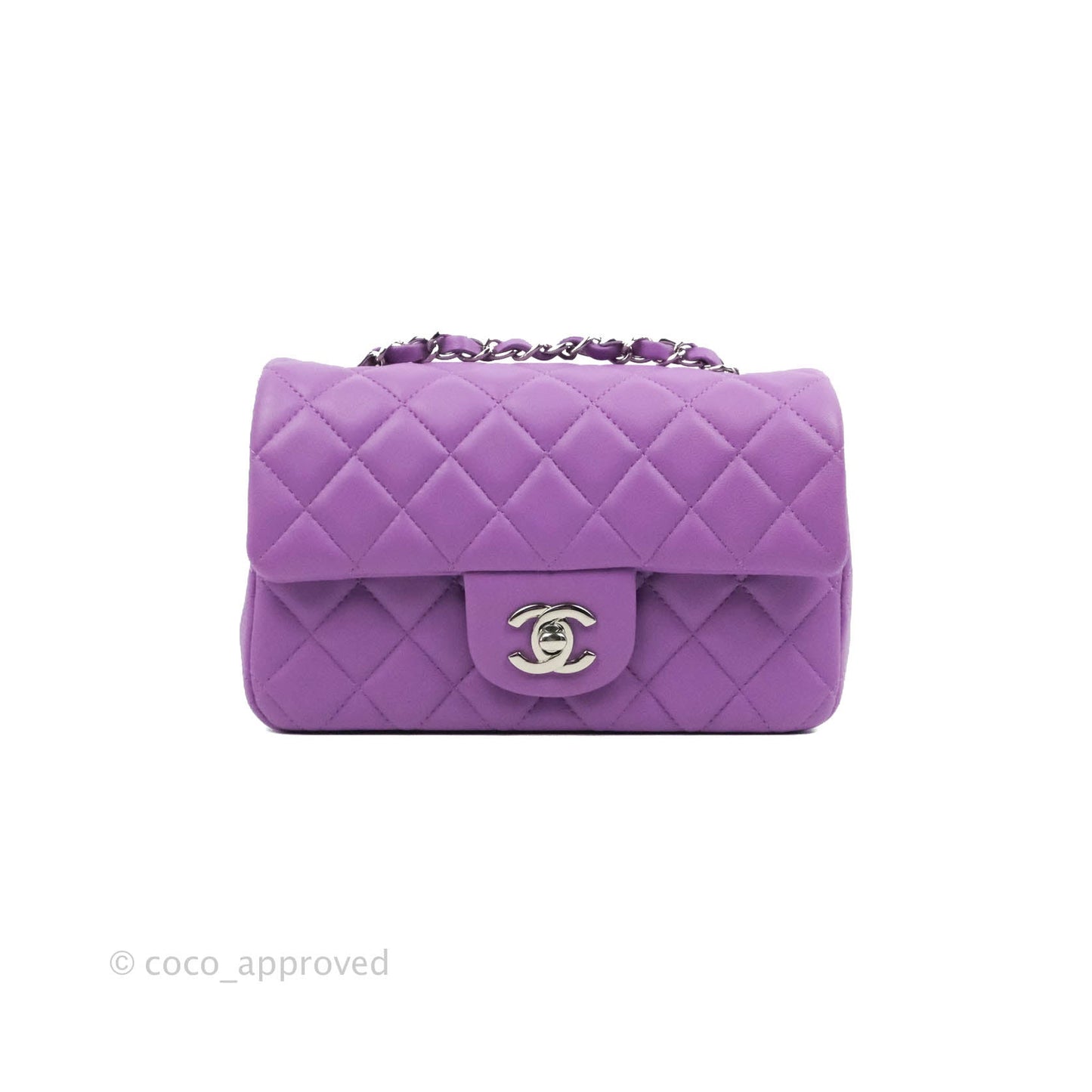 Chanel Quilted Mini Rectangular Flap Purple Lambskin Silver Hardware