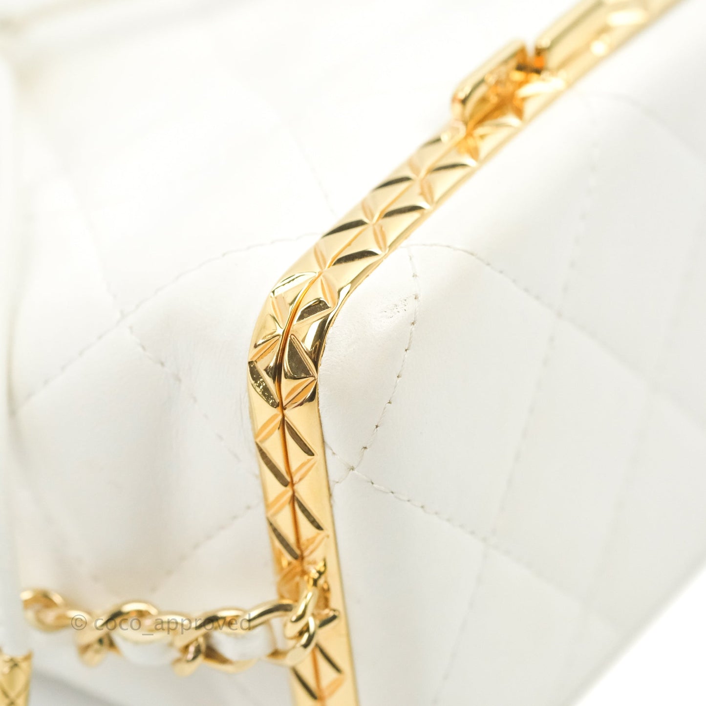 Chanel Quilted Small Drawstring Bucket Bag White Calfskin Gold Hardware