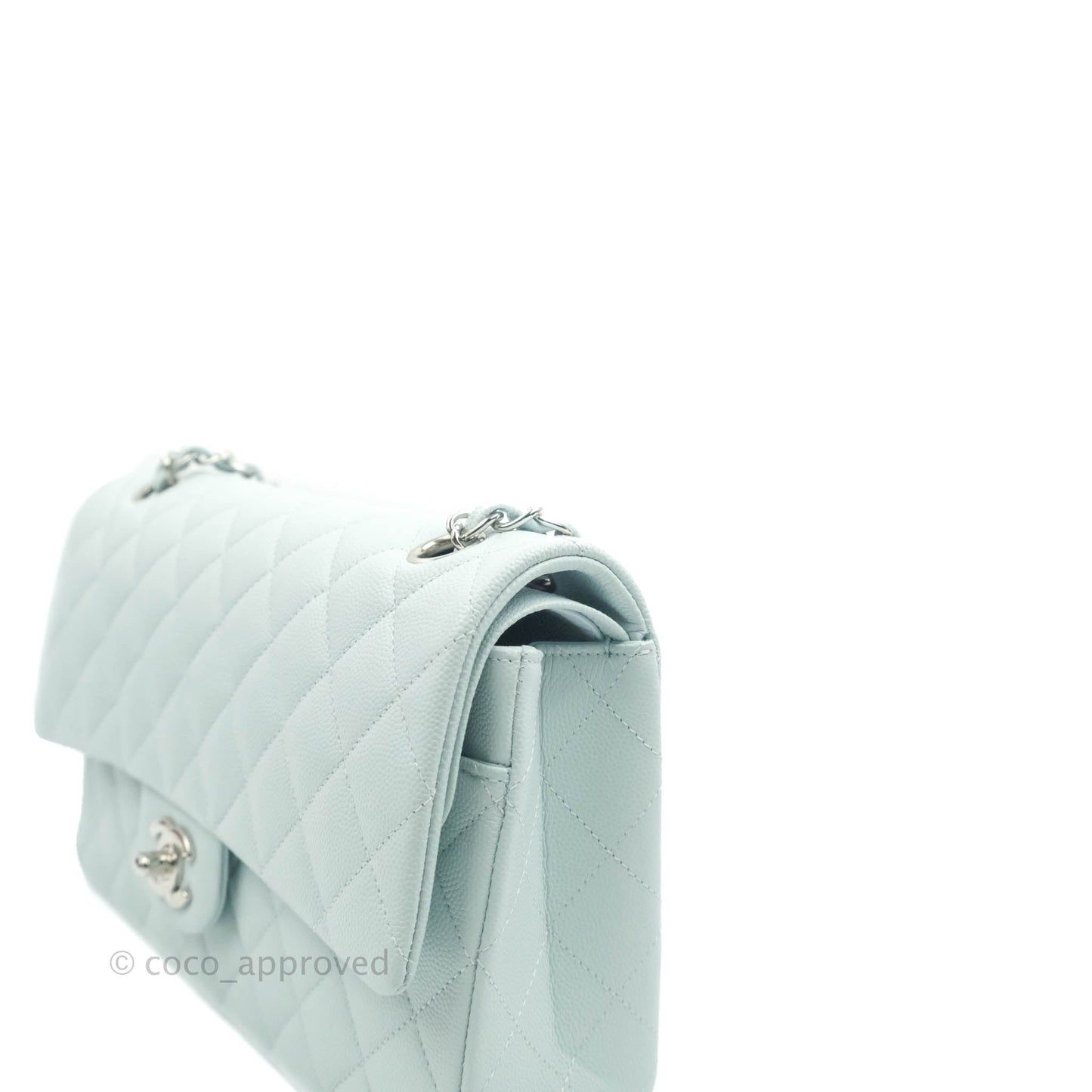 Chanel Classic M/L Medium Double Flap Blue Caviar Silver Hardware 21K