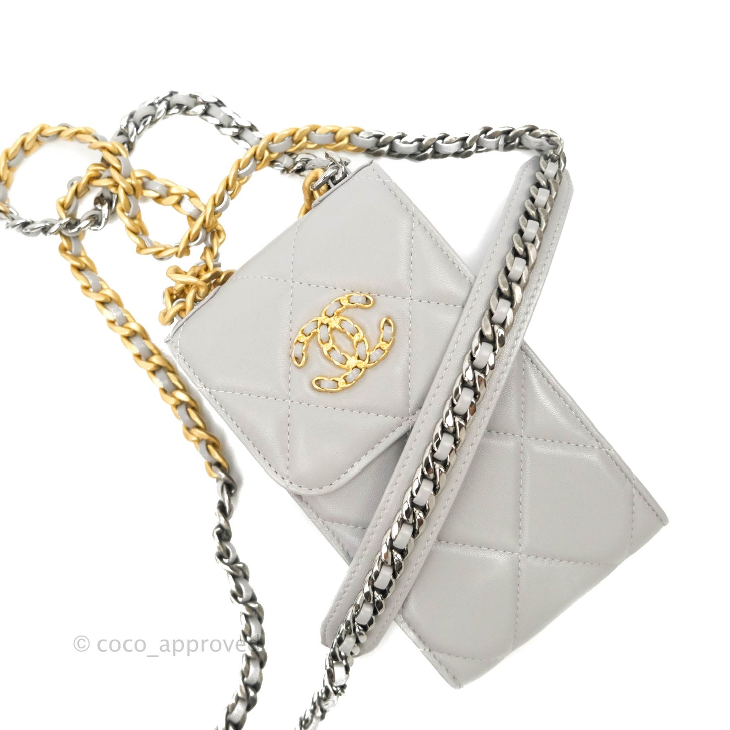 Chanel 19 Phone Holder Grey Mixed Hardware