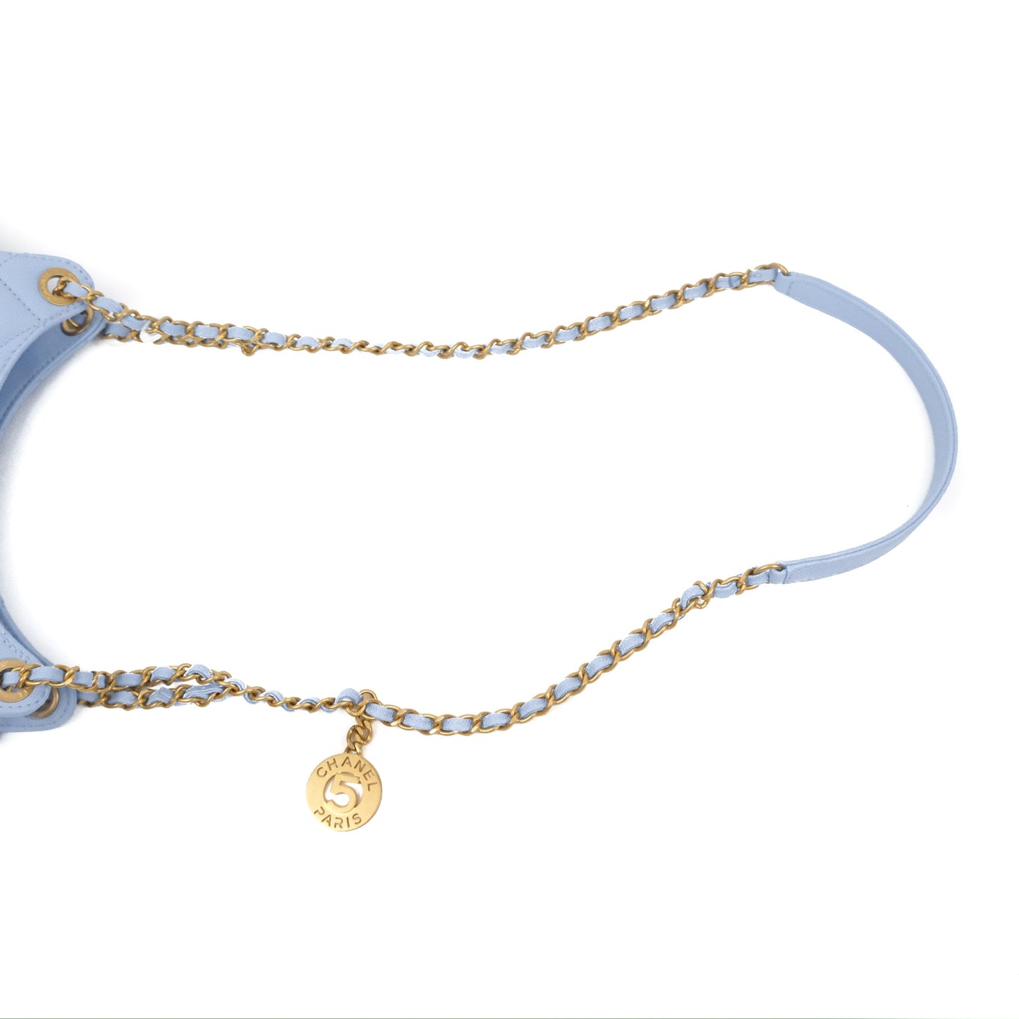 Chanel Quilted Wavy CC Hobo Light Blue Caviar Aged Gold Hardware 23P