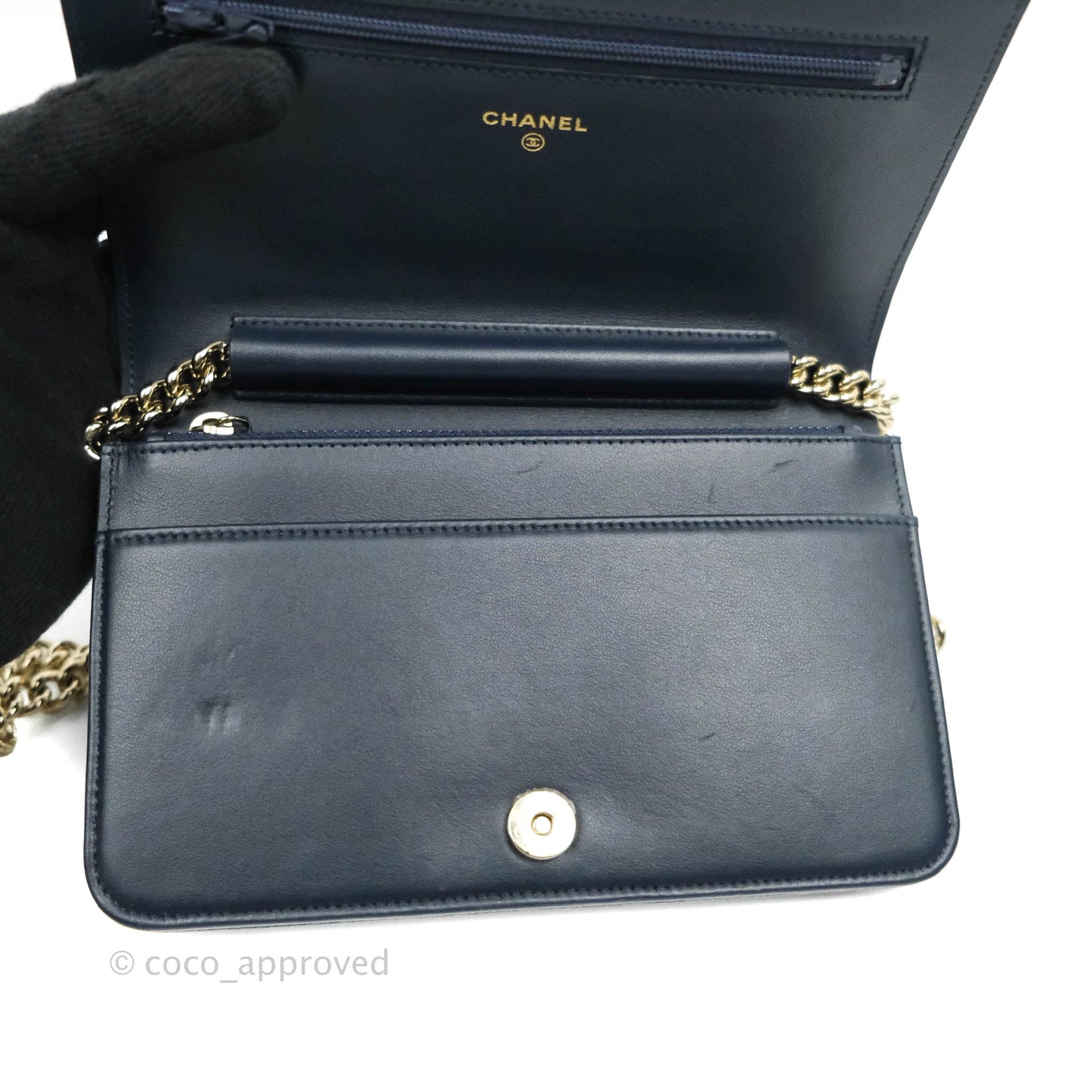 Chanel Quilted Boy Wallet on Chain WOC Navy Caviar Gold Hardware
