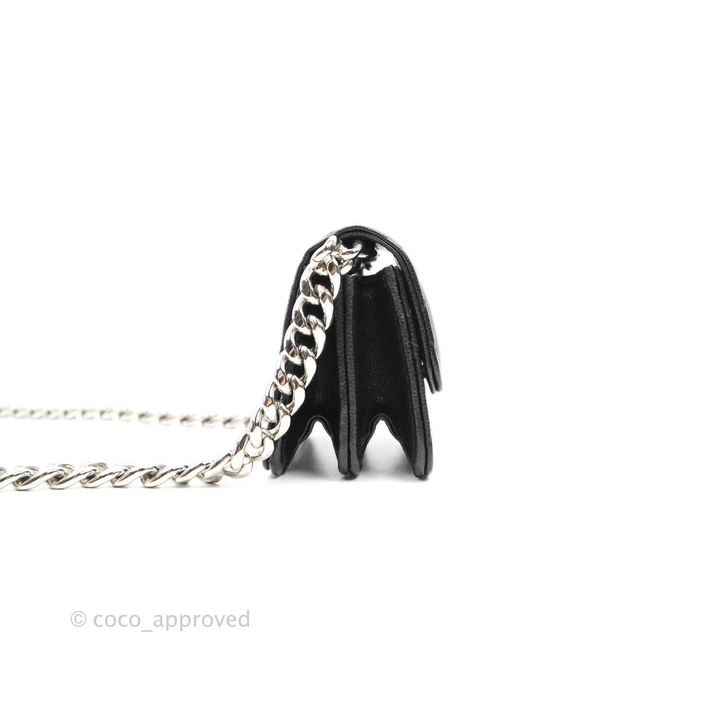 Chanel Mini Clutch With Chain Black Caviar Enamel Silver Hardware 22S
