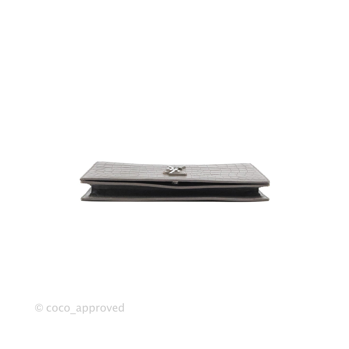 Saint Laurent Clutch Bag Grey Croc-Embossed Silver Hardware