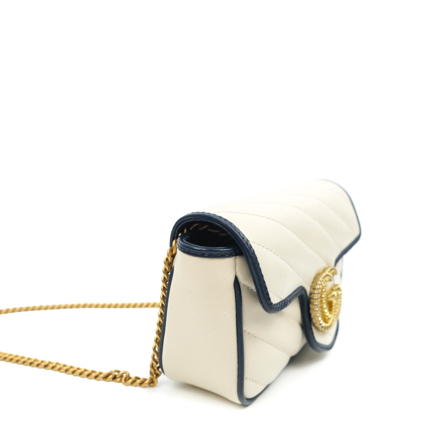 Gucci GG Marmont Matelassé Leather Super Mini Bag Navy White